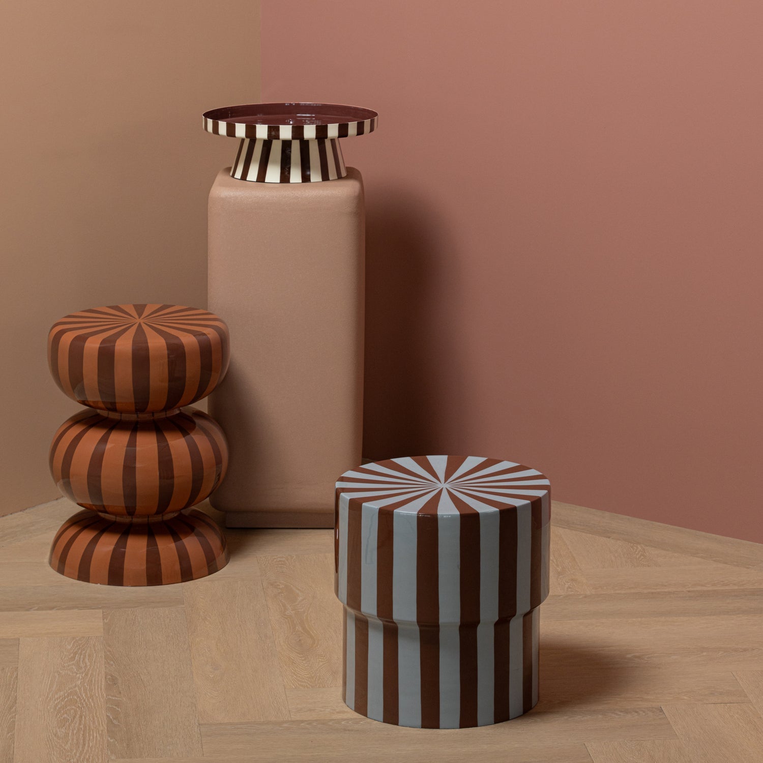 OLIA Brown Side Table with Blue