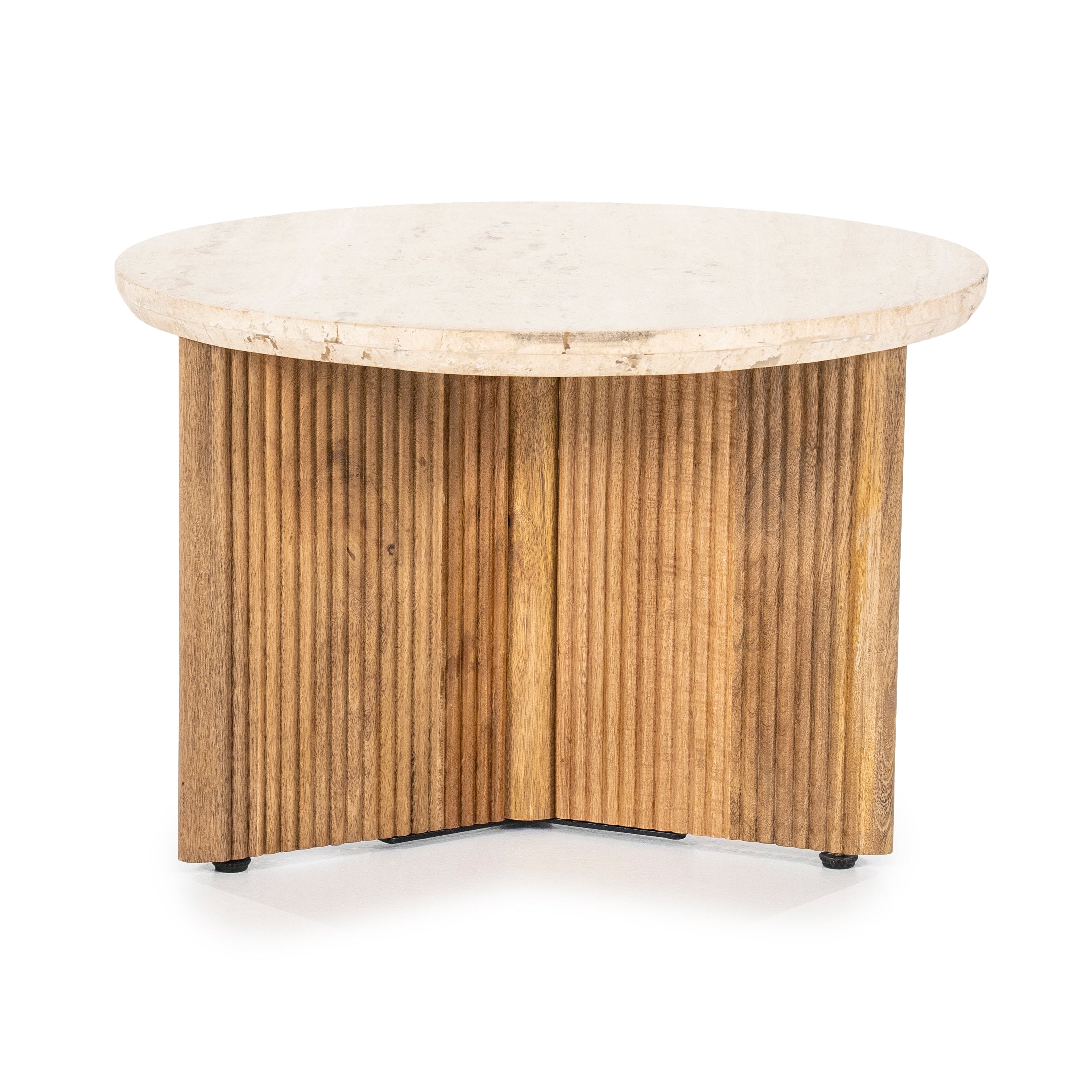 Beistelltisch SARA hellbeige Travertin mit Mango-Holz