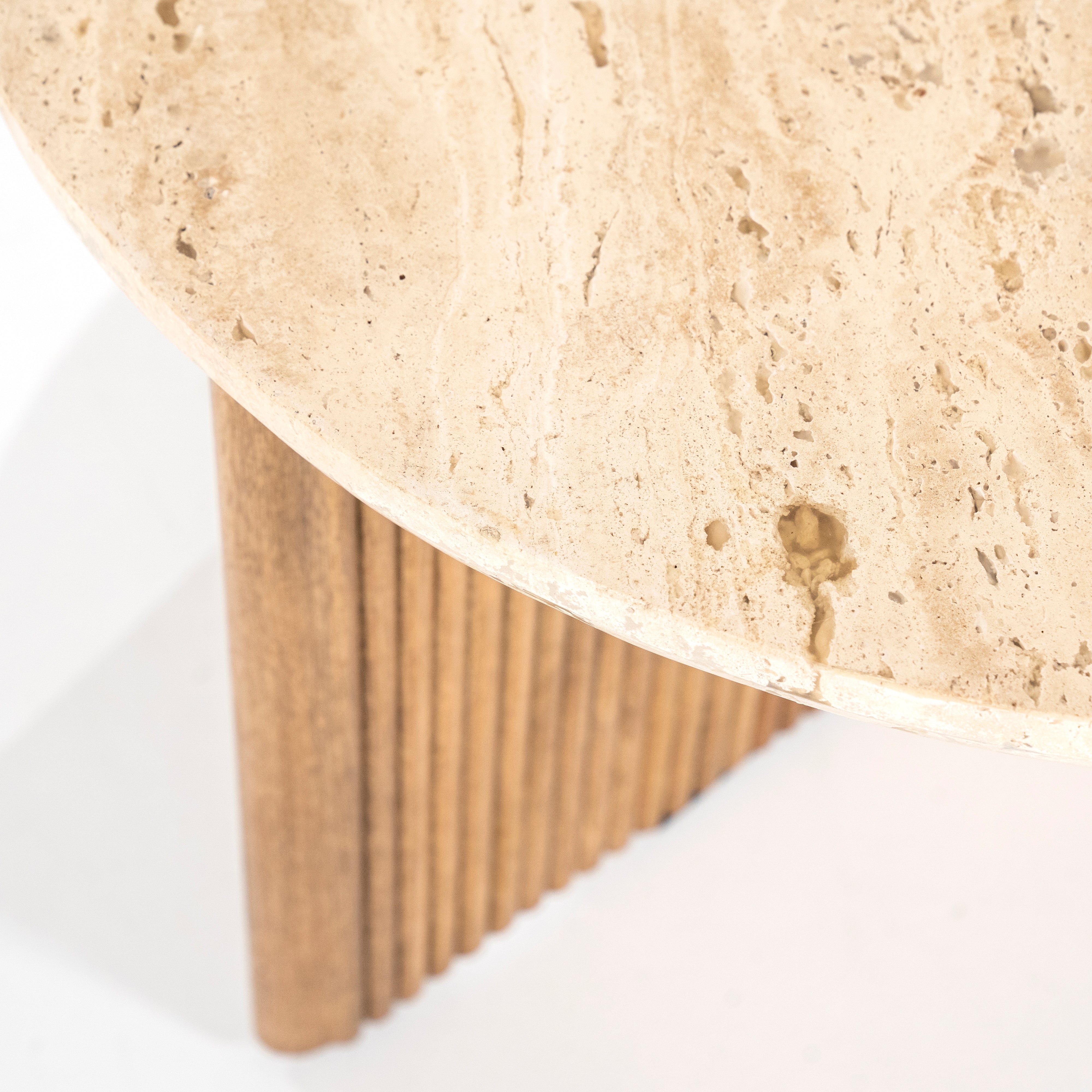 Beistelltisch SARA hellbeige Travertin mit Mango-Holz