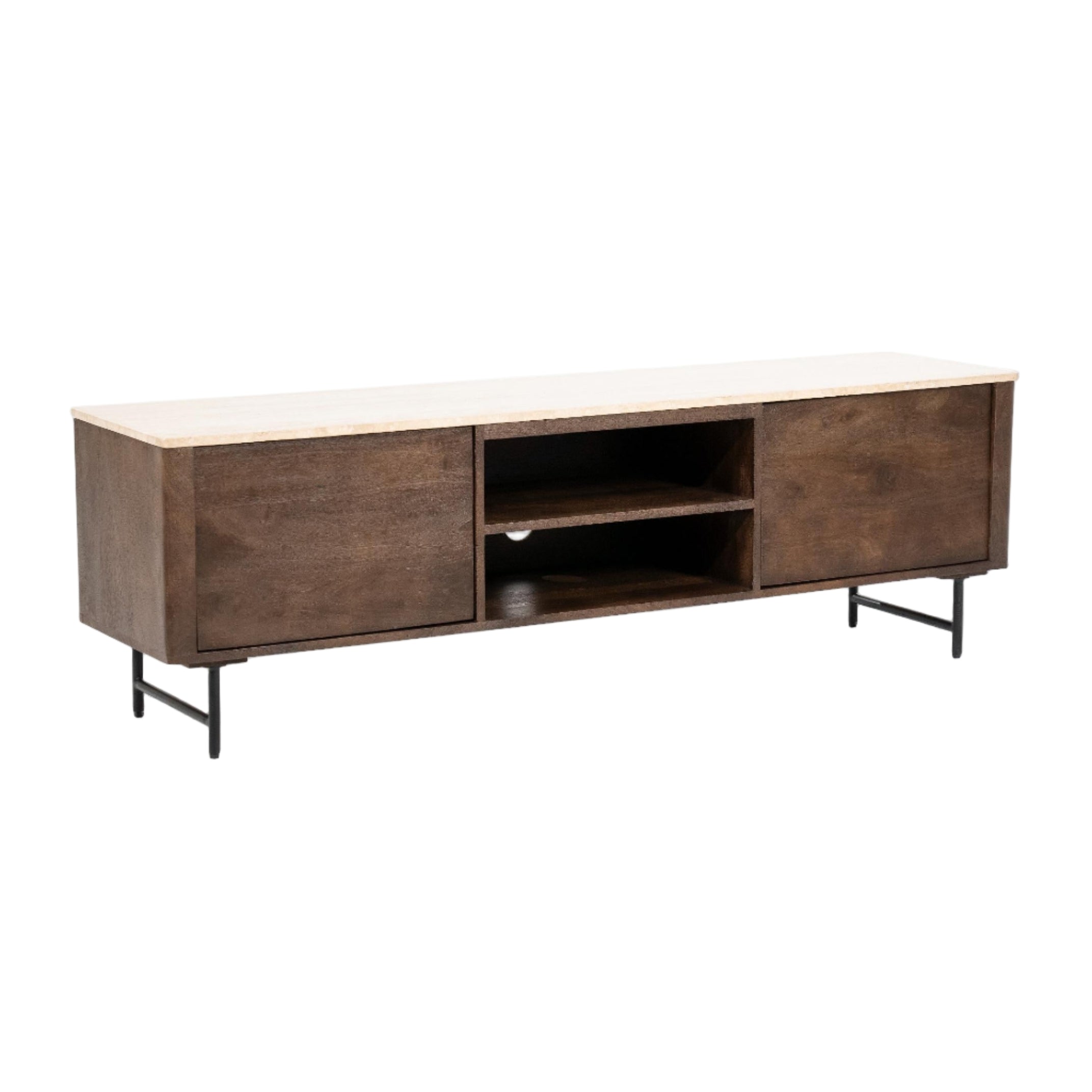 RTV-Sideboard LIO braunes Mangoholz mit Travertin