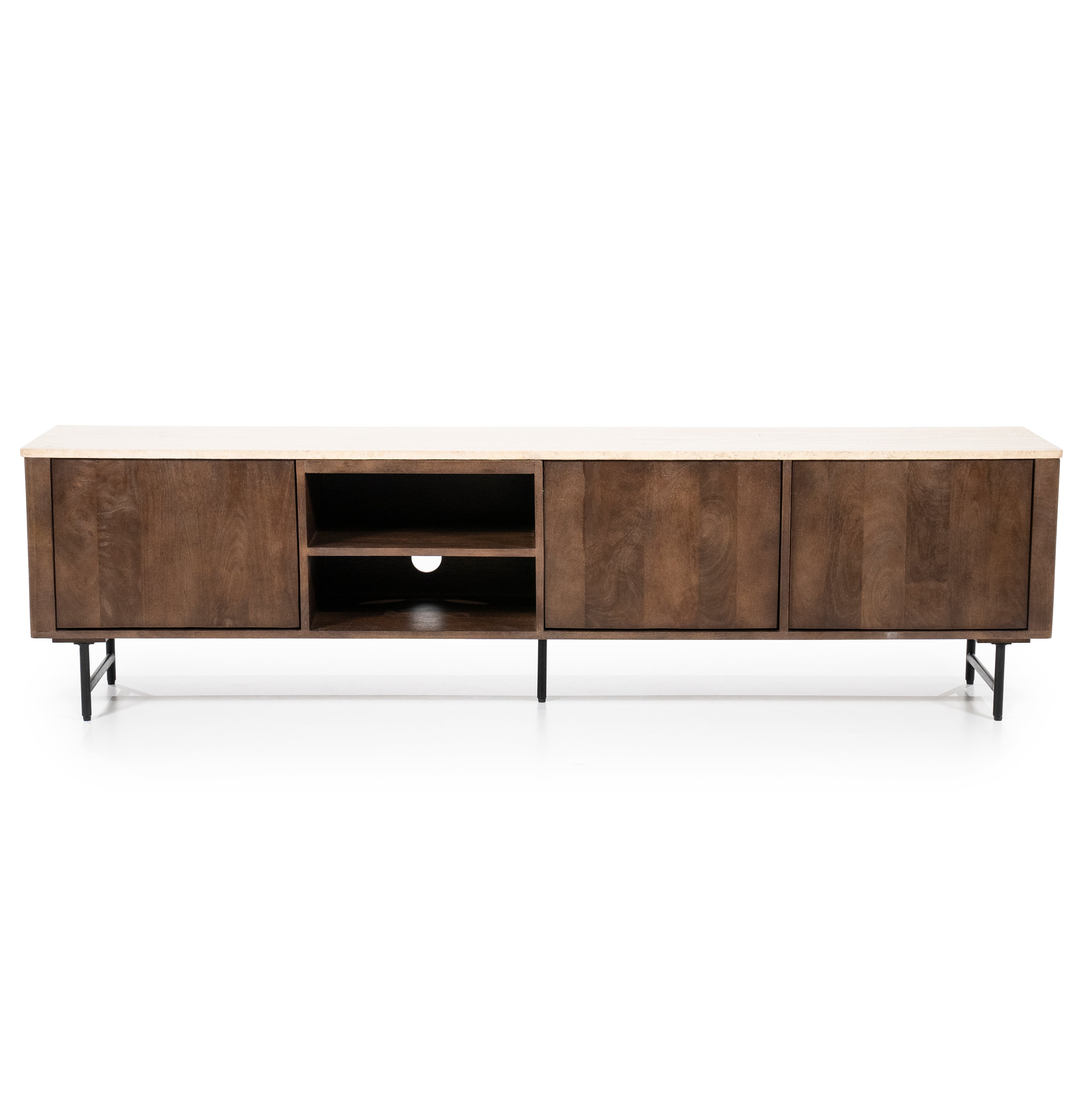 RTV-Sideboard LIO braunes Mangoholz mit Travertin