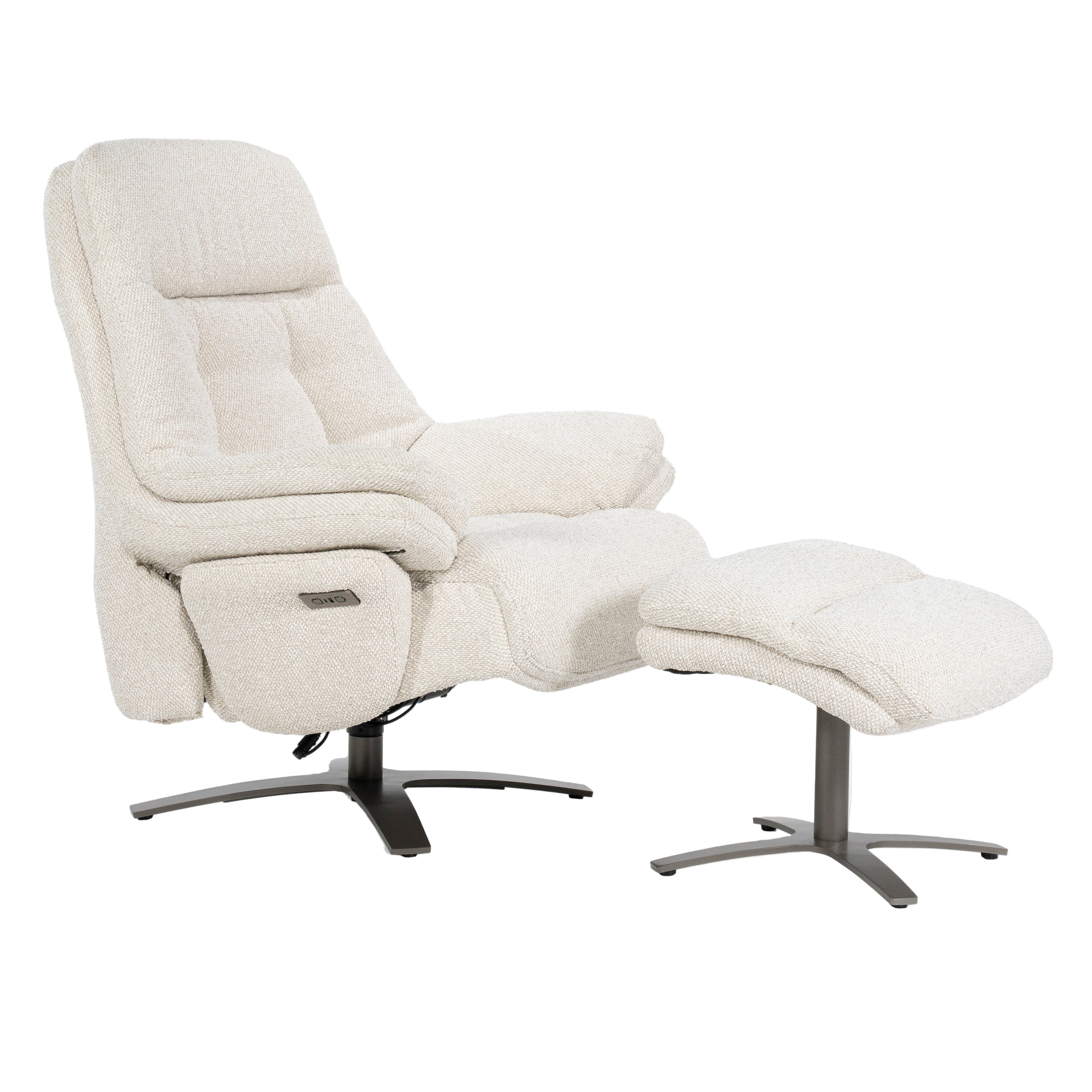 Sessel mit Fußstütze CALEB beige mit schwarzem Gestell
