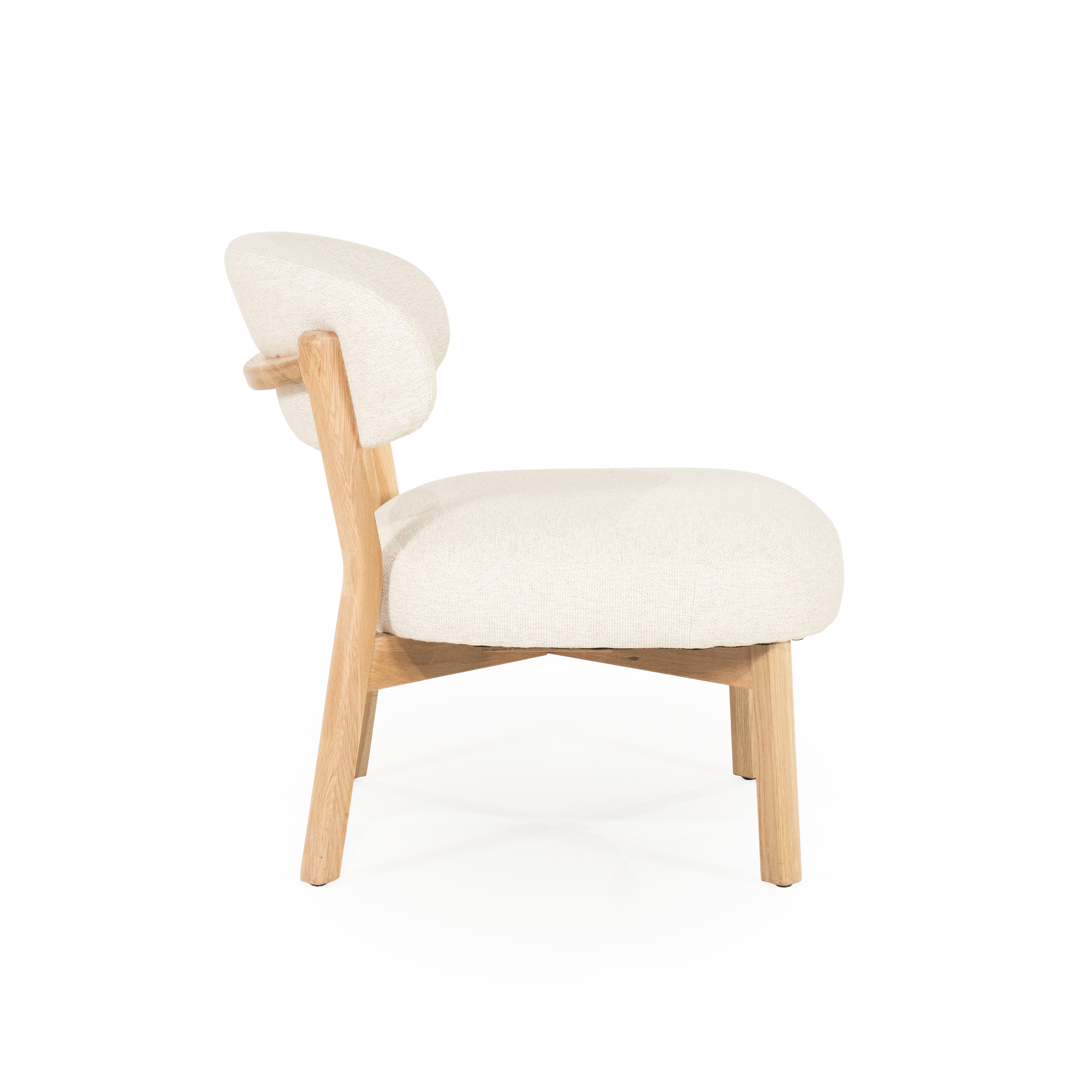 MIKKY Armchair in Light Beige with Light Wooden Base