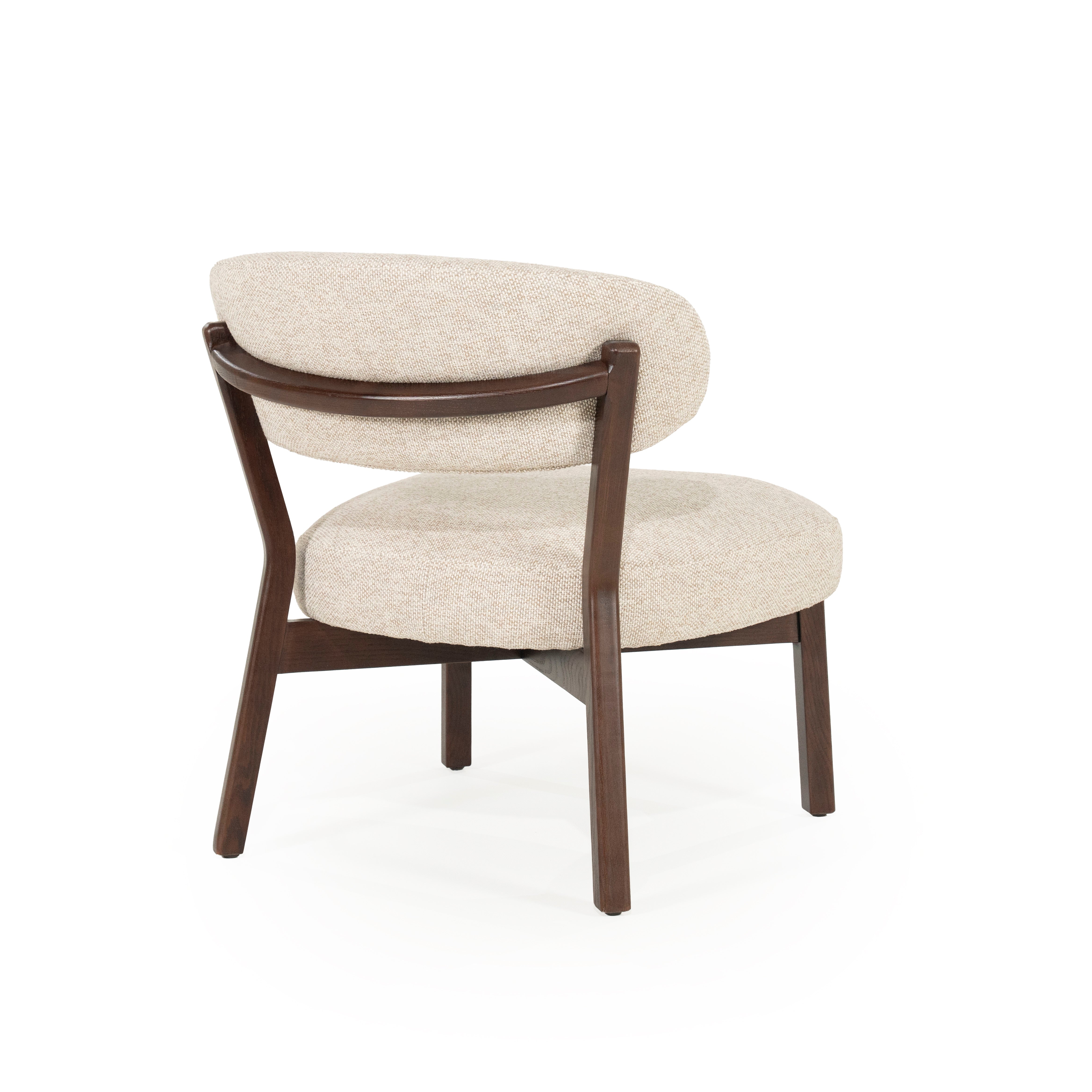 MIKKY Beige Armchair with Dark Wooden Base