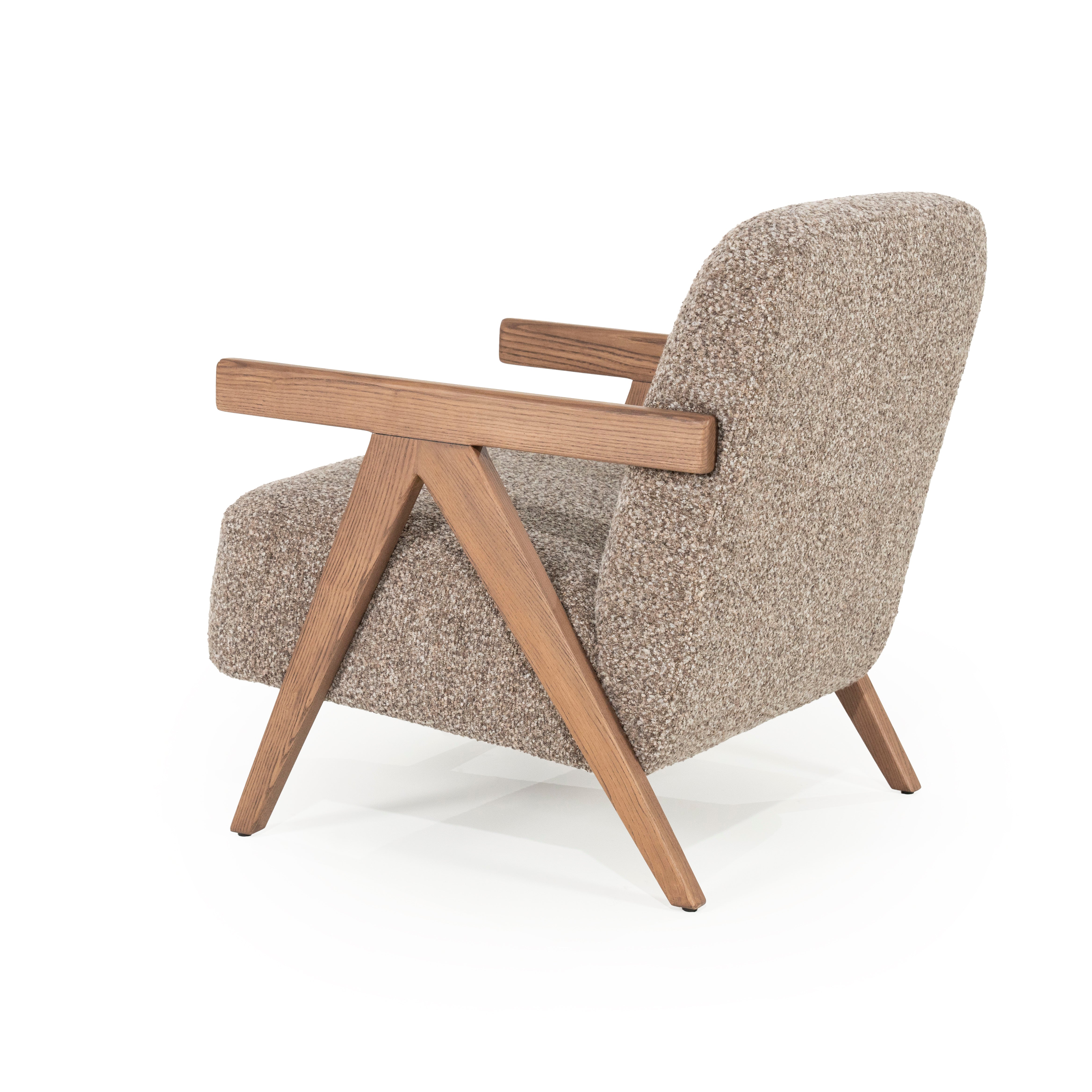 FRANCIS Armchair in Dark Beige with Wooden Base