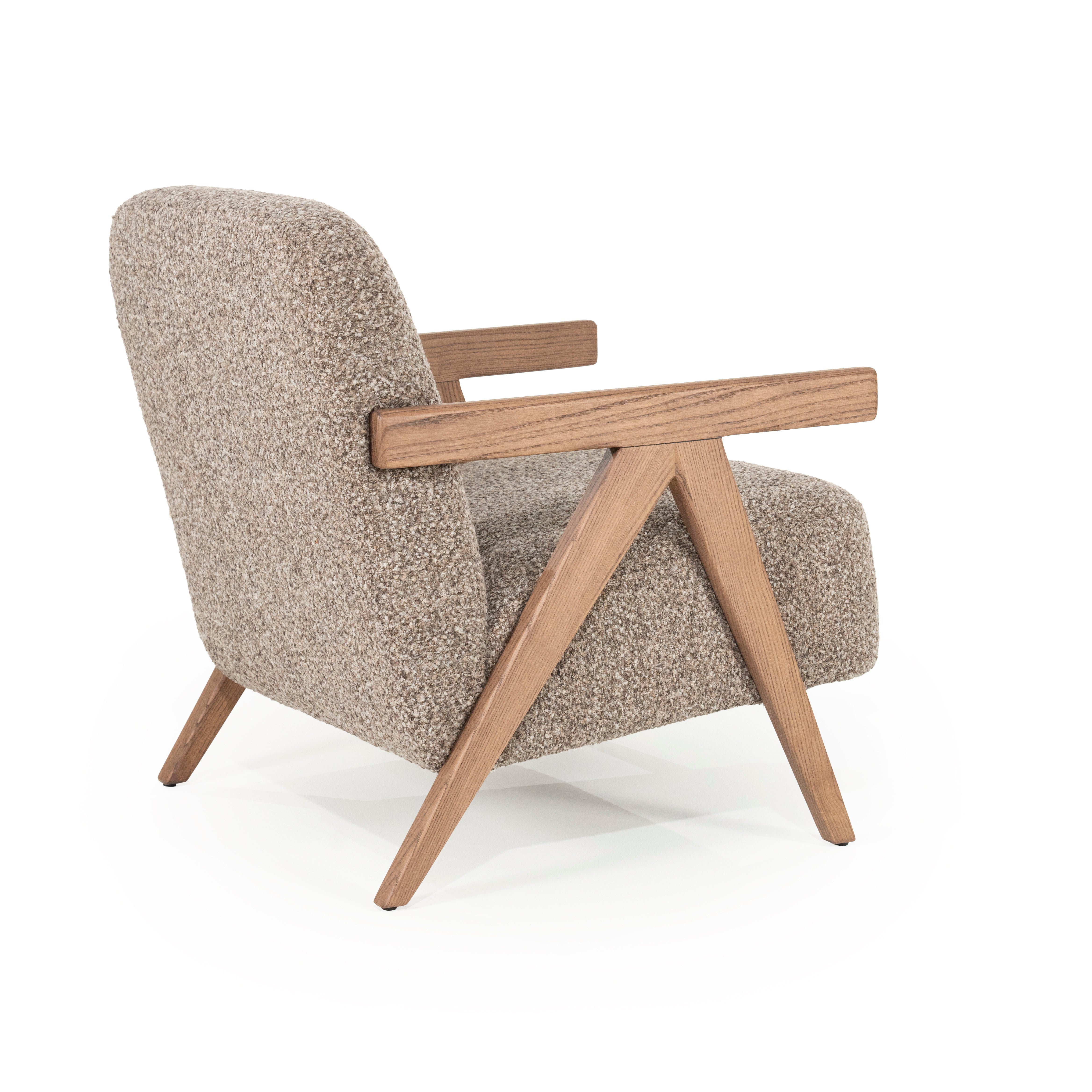 FRANCIS Armchair in Dark Beige with Wooden Base