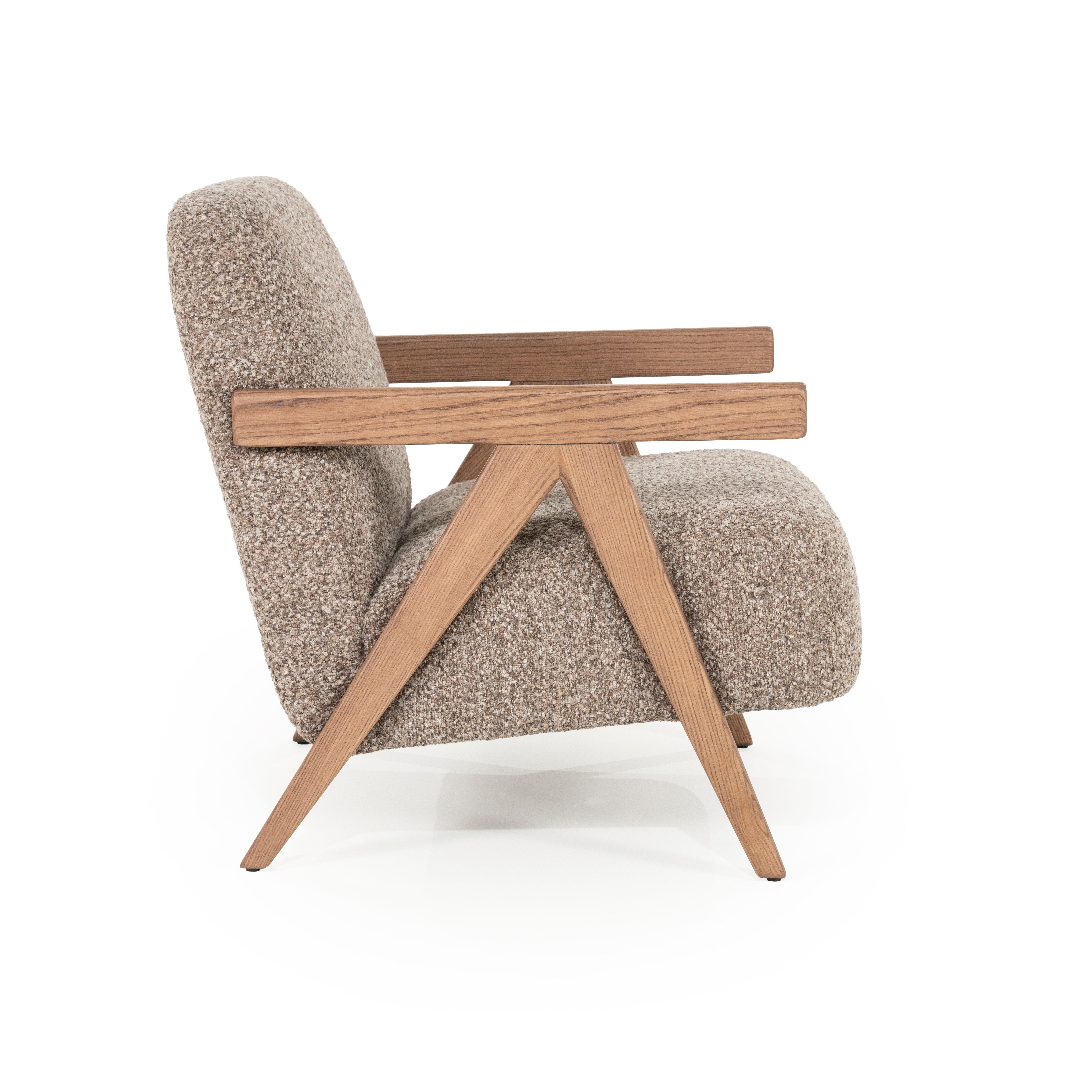FRANCIS Armchair in Dark Beige with Wooden Base