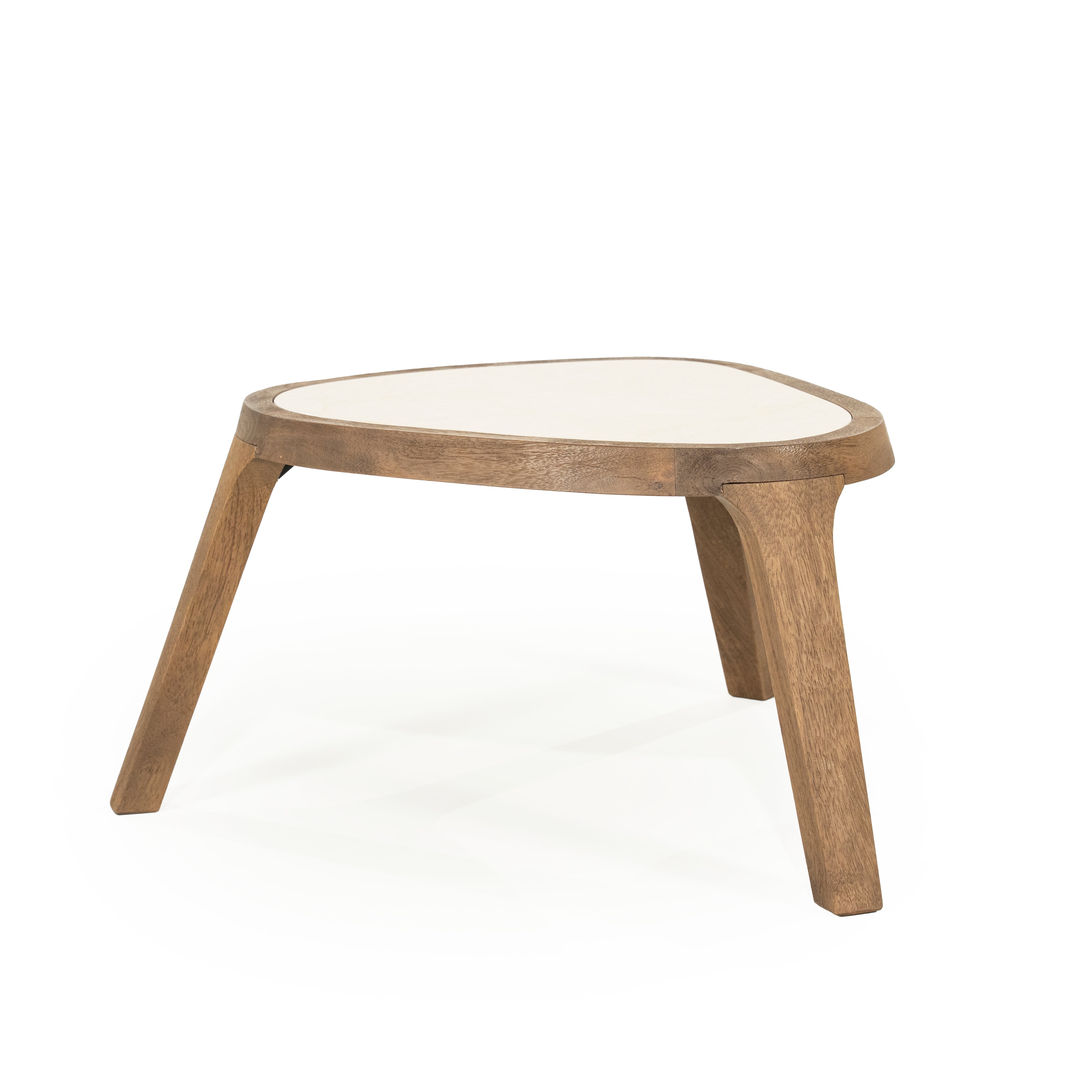 Kaffeetisch FRED cremefarbener Marmor mit Holzgestell