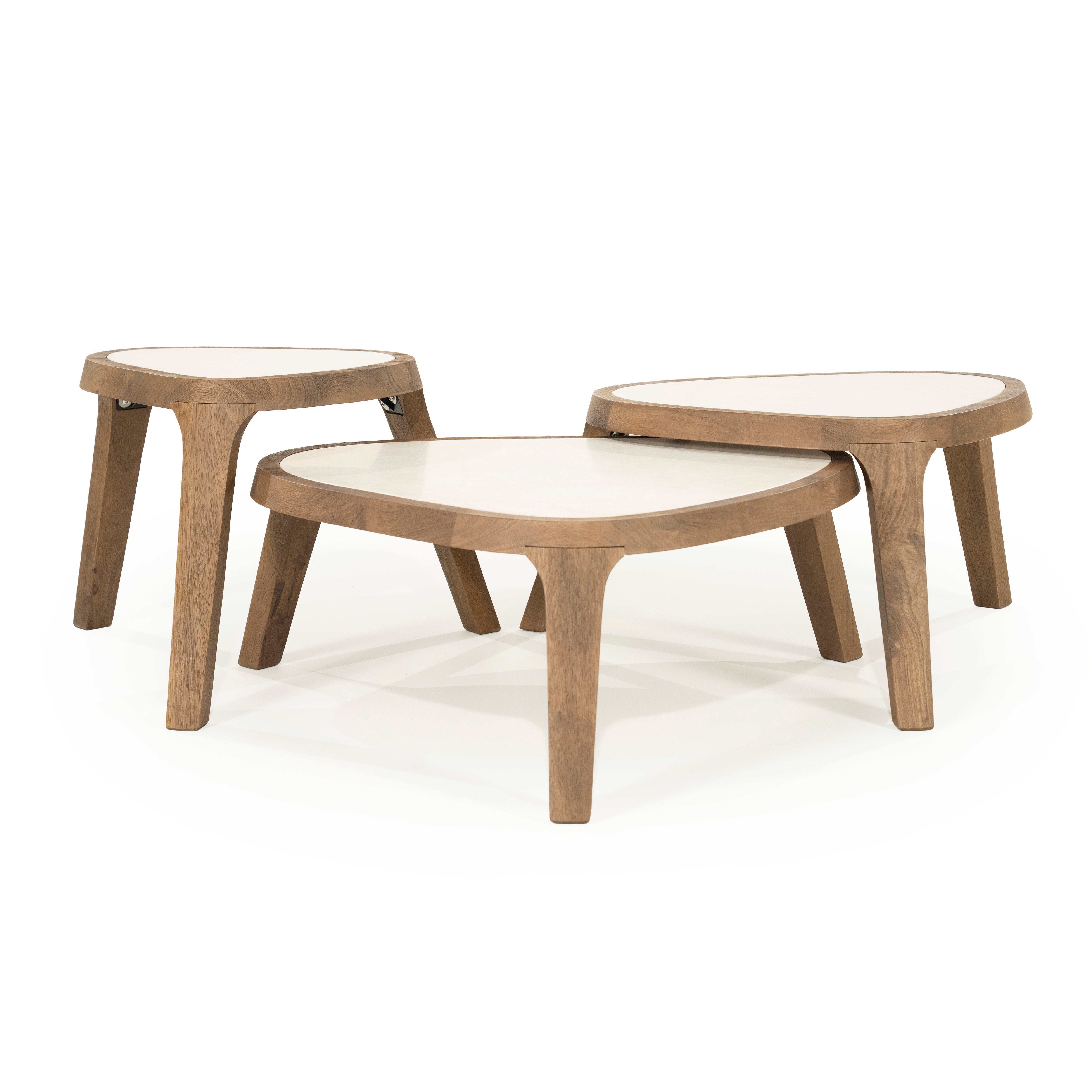 Kaffeetisch FRED cremefarbener Marmor mit Holzgestell