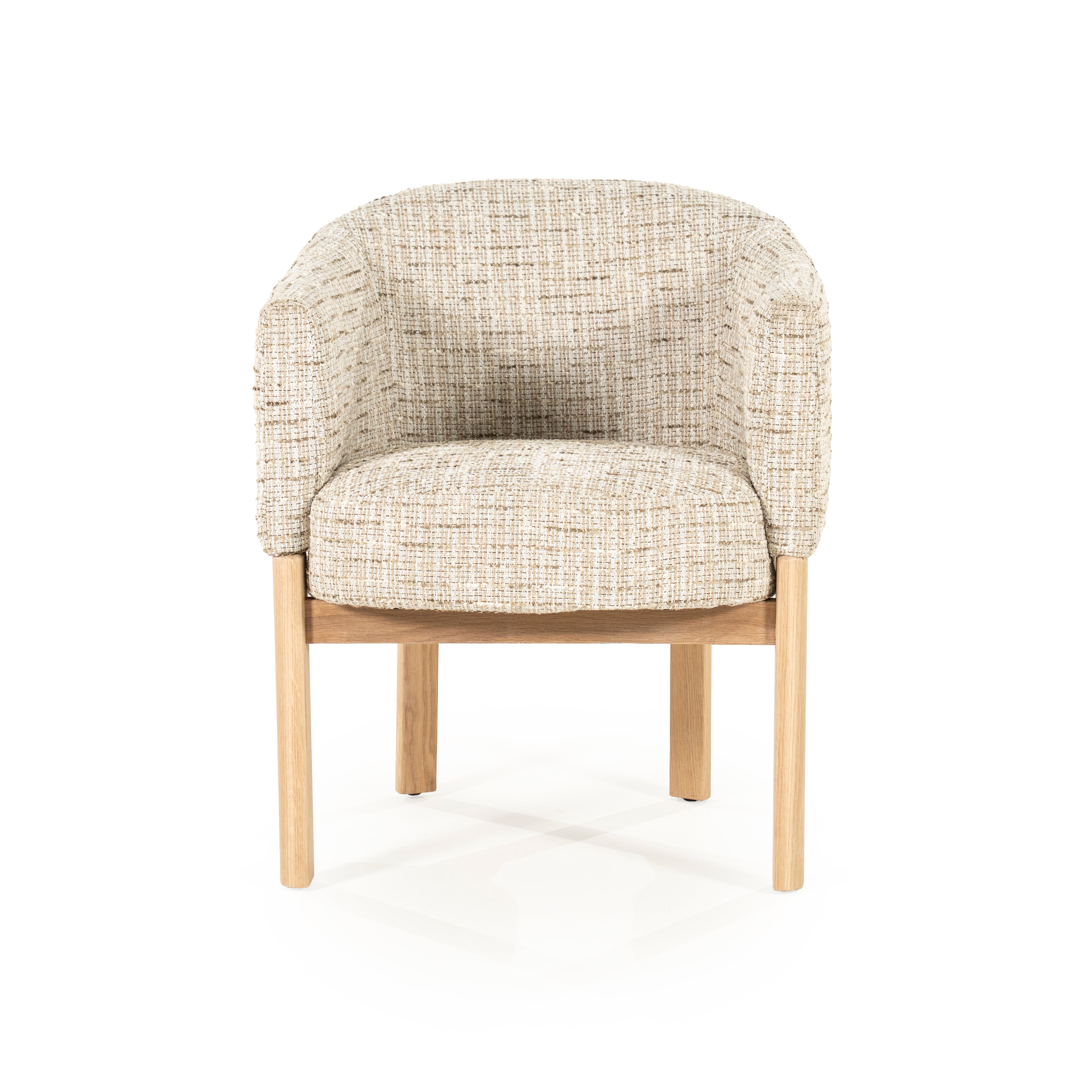 MICHA Armchair in Beige with Oak Base