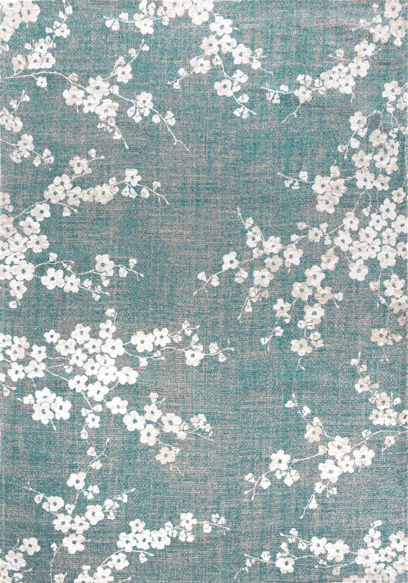 Ovaler Teppich SAKURA blau mit Weiß