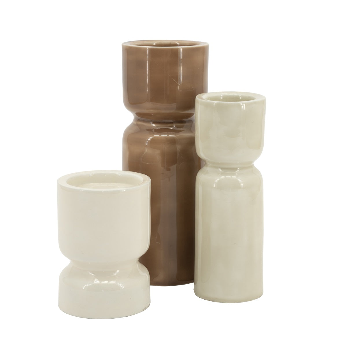 Zweiarmiger Kerzenhalter ROANY DUO in Braun mit Weiß und Beige