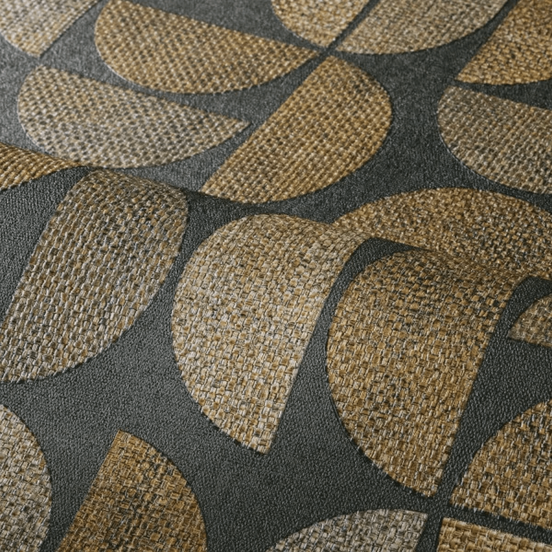 Structural wallpaper imitating raffia with a geometric pattern DUALIS - ÉBÈNE brown