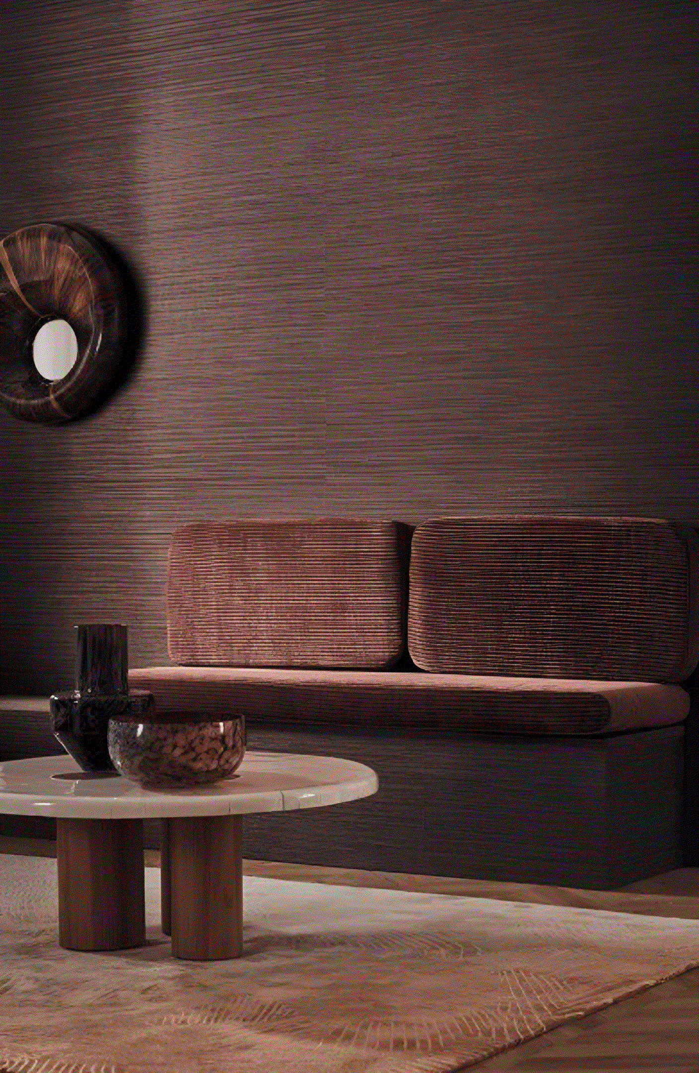 Textile wallpaper with a structural canvas imitation VENIZIA - WENGÉ brown with burgundy