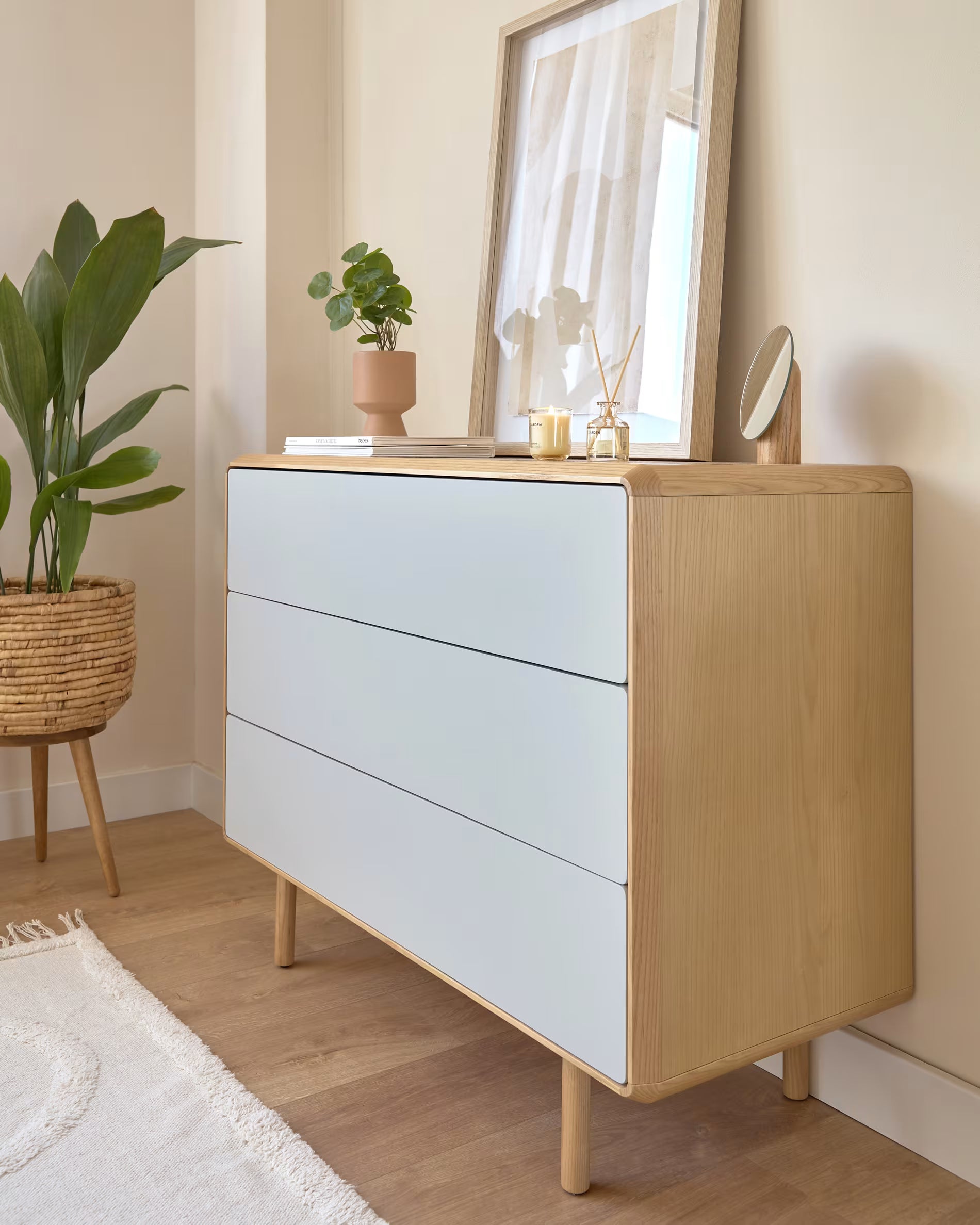ANIELLE Light Gray Drawer Chest with Wood