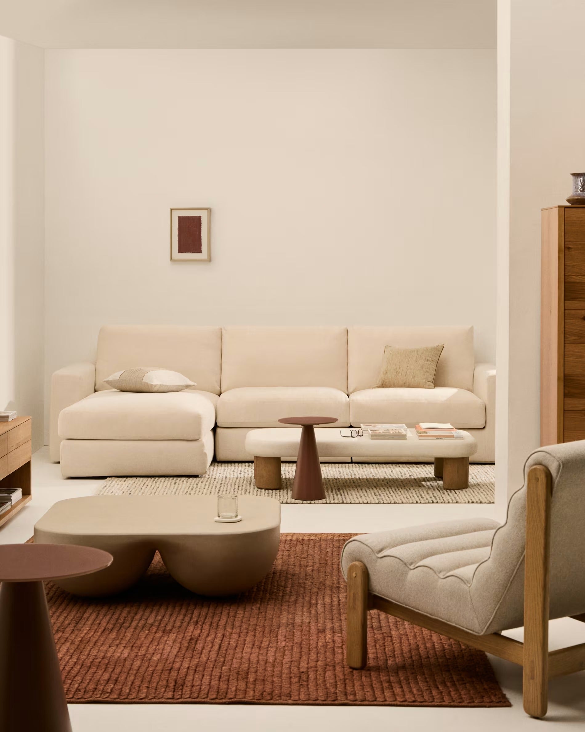 4-seater left-facing corner sofa ALEA ecru chenille