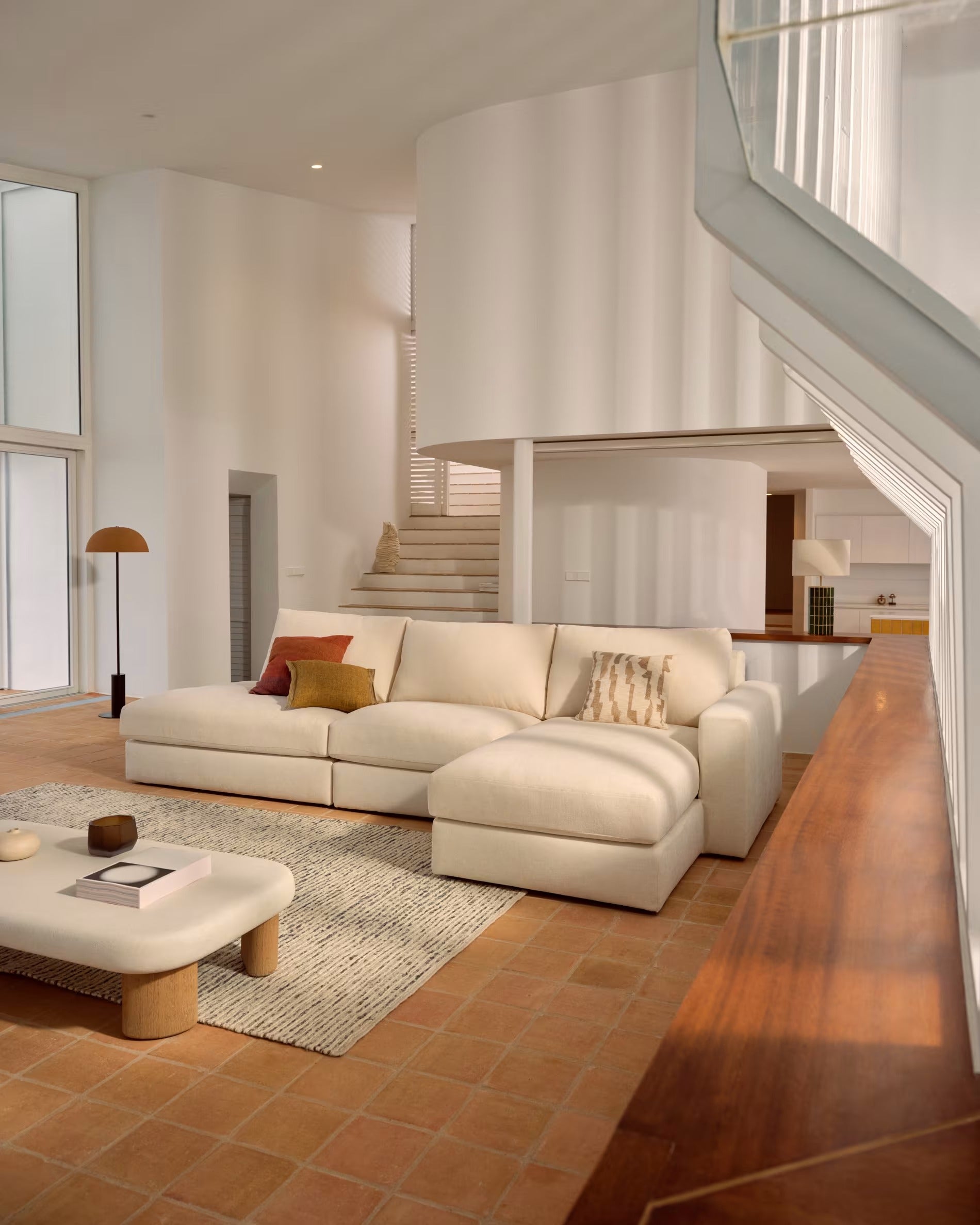 5-seater right-facing corner sofa ALEA ecru chenille