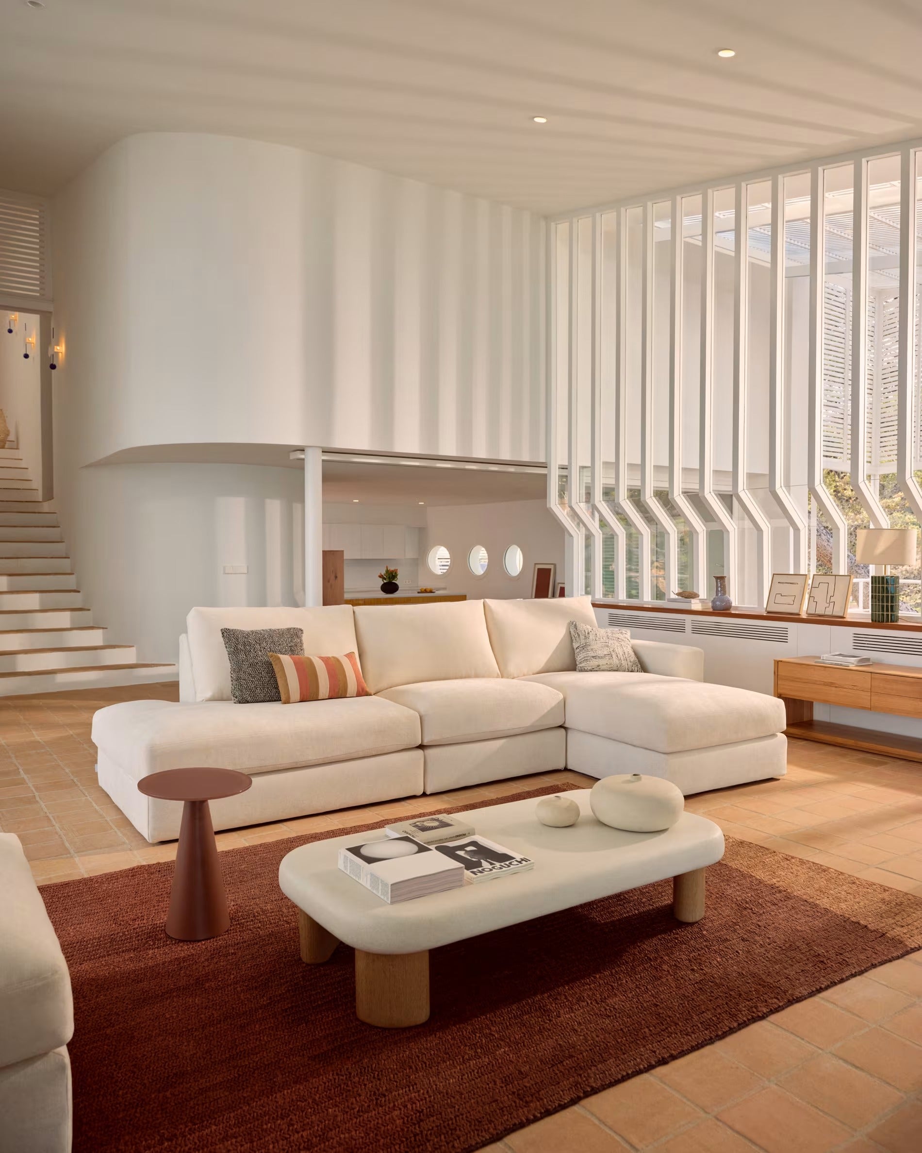 5-seater right-facing corner sofa ALEA ecru chenille