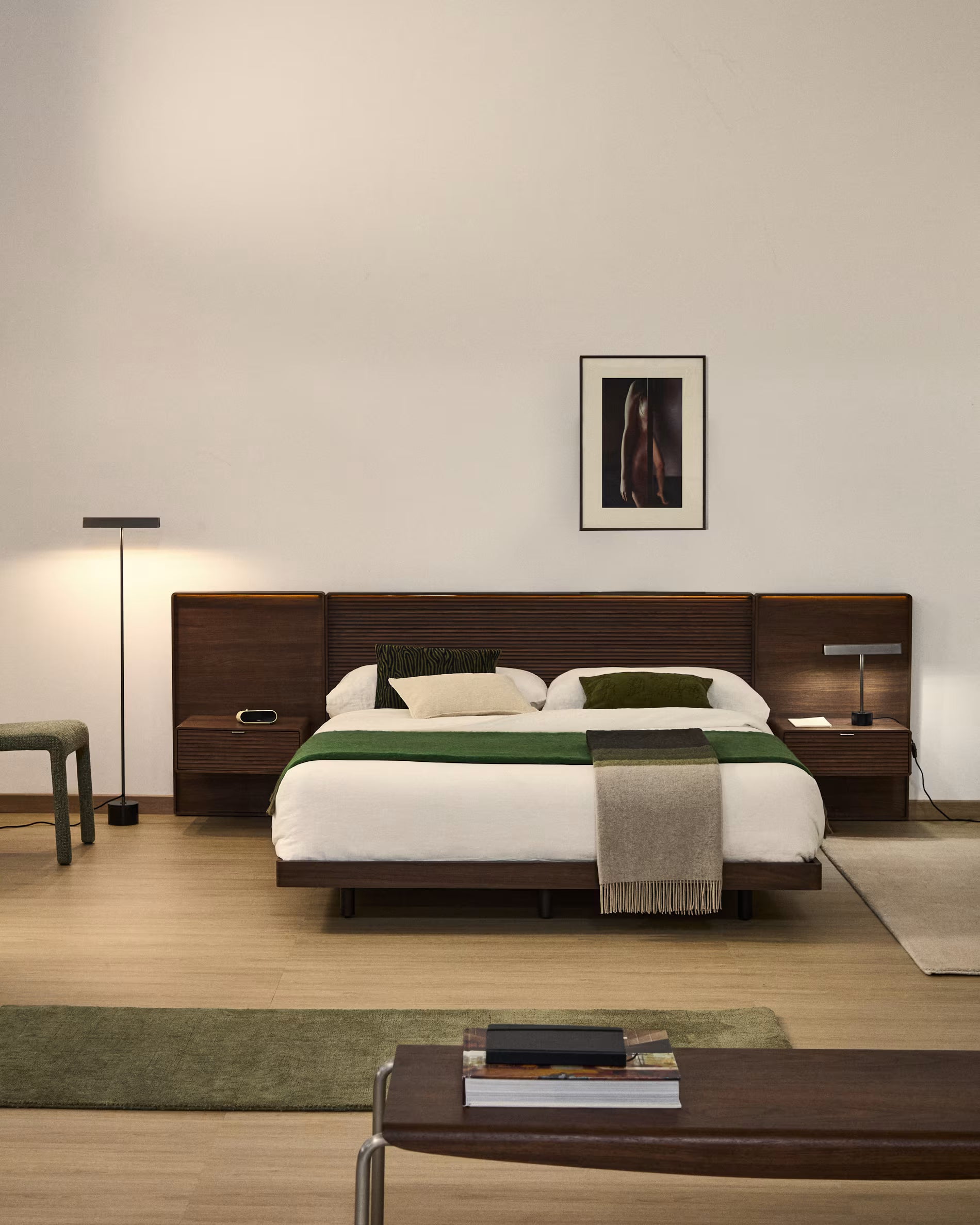 Bett mit Schränken NORLEN dunkelbraun Nussbaumfurnier