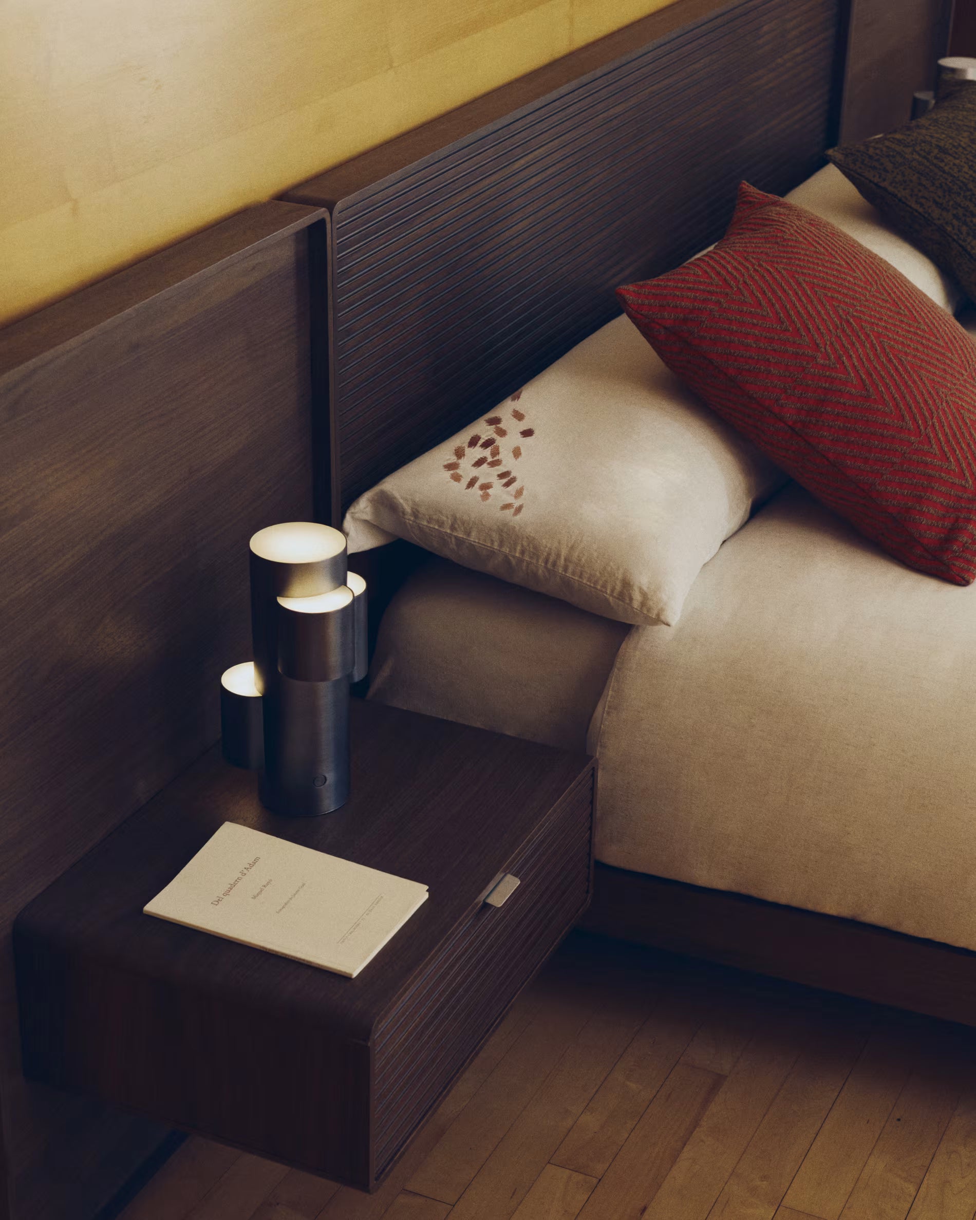 Bett mit Schränken NORLEN dunkelbraun Nussbaumfurnier