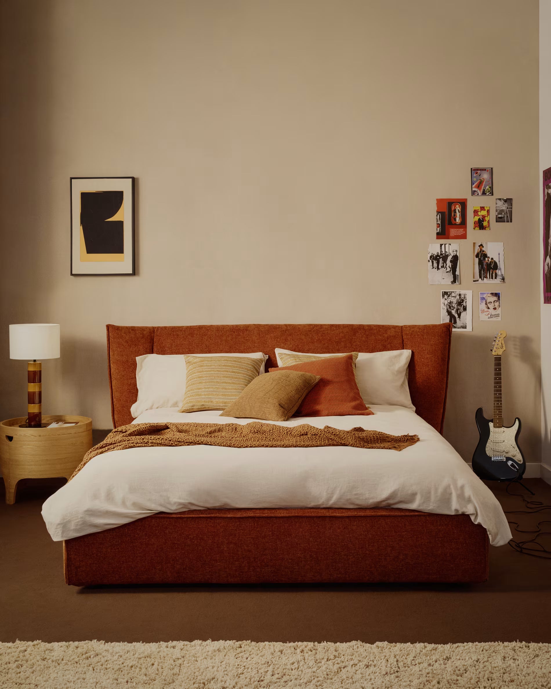 Bett mit Bettkasten ARVIAN ziegelroter Chenille