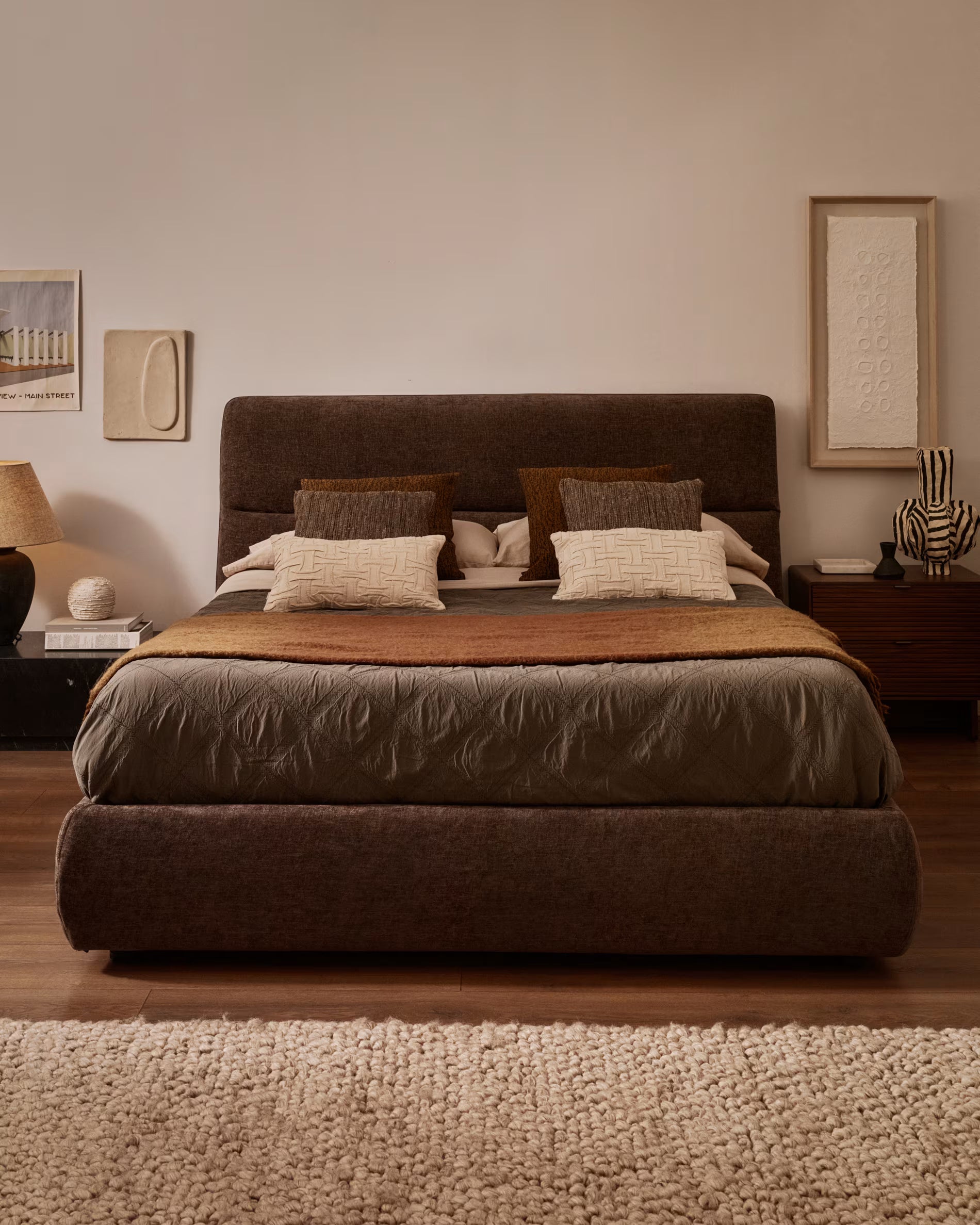 Bett mit Bettkasten DAFRA braunes Chenille
