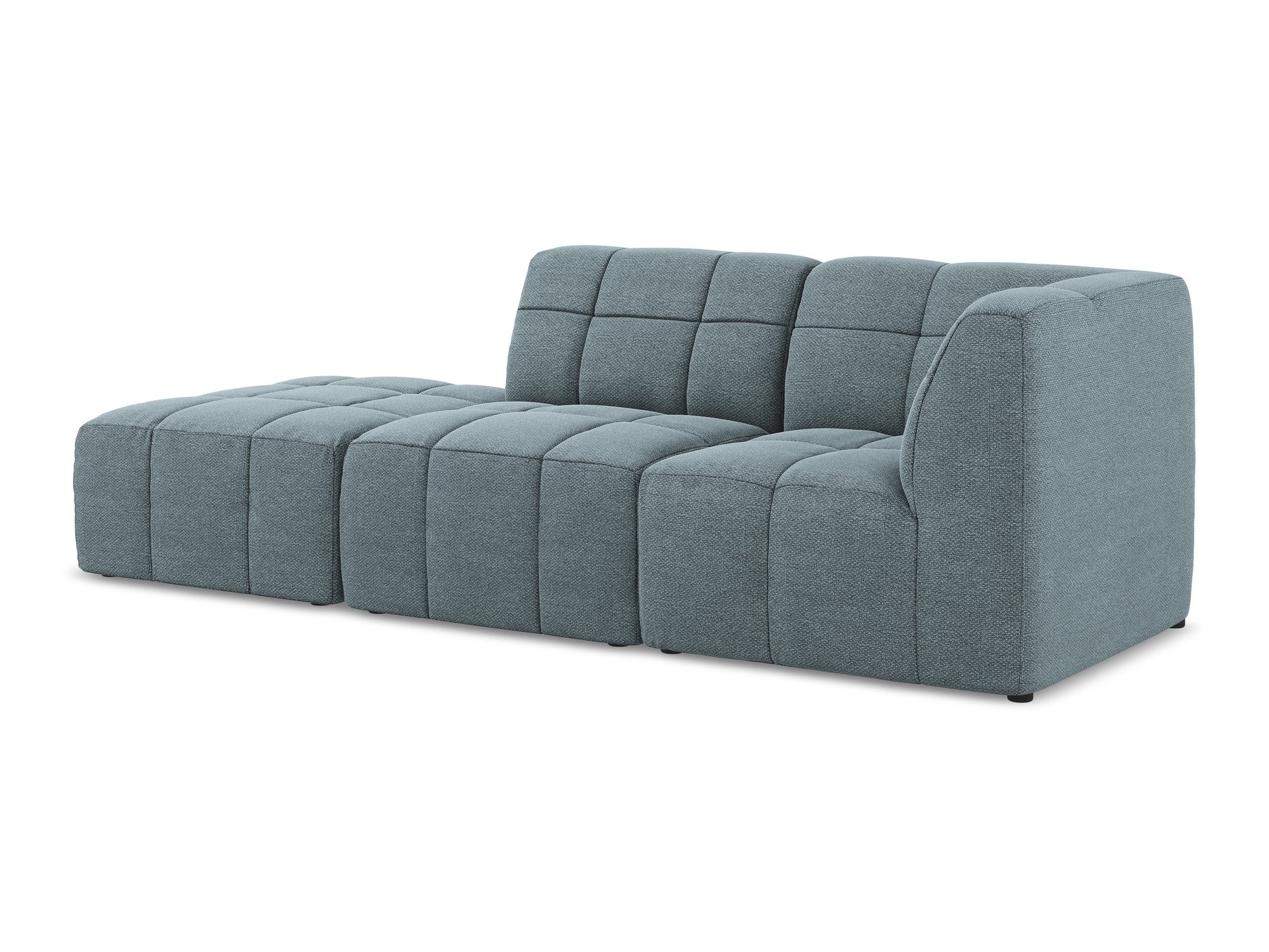Right-facing open modular sofa ALOHA in denim blue boucle, 3-seater