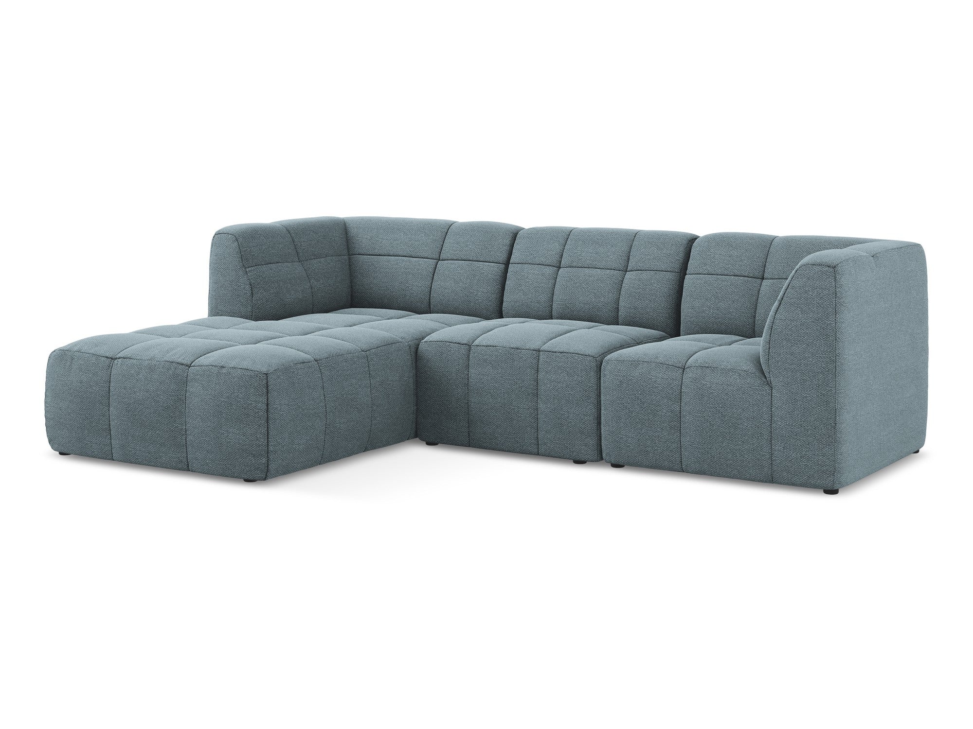 Left-facing modular sofa ALOHA in blue denim boucle, 3-seater
