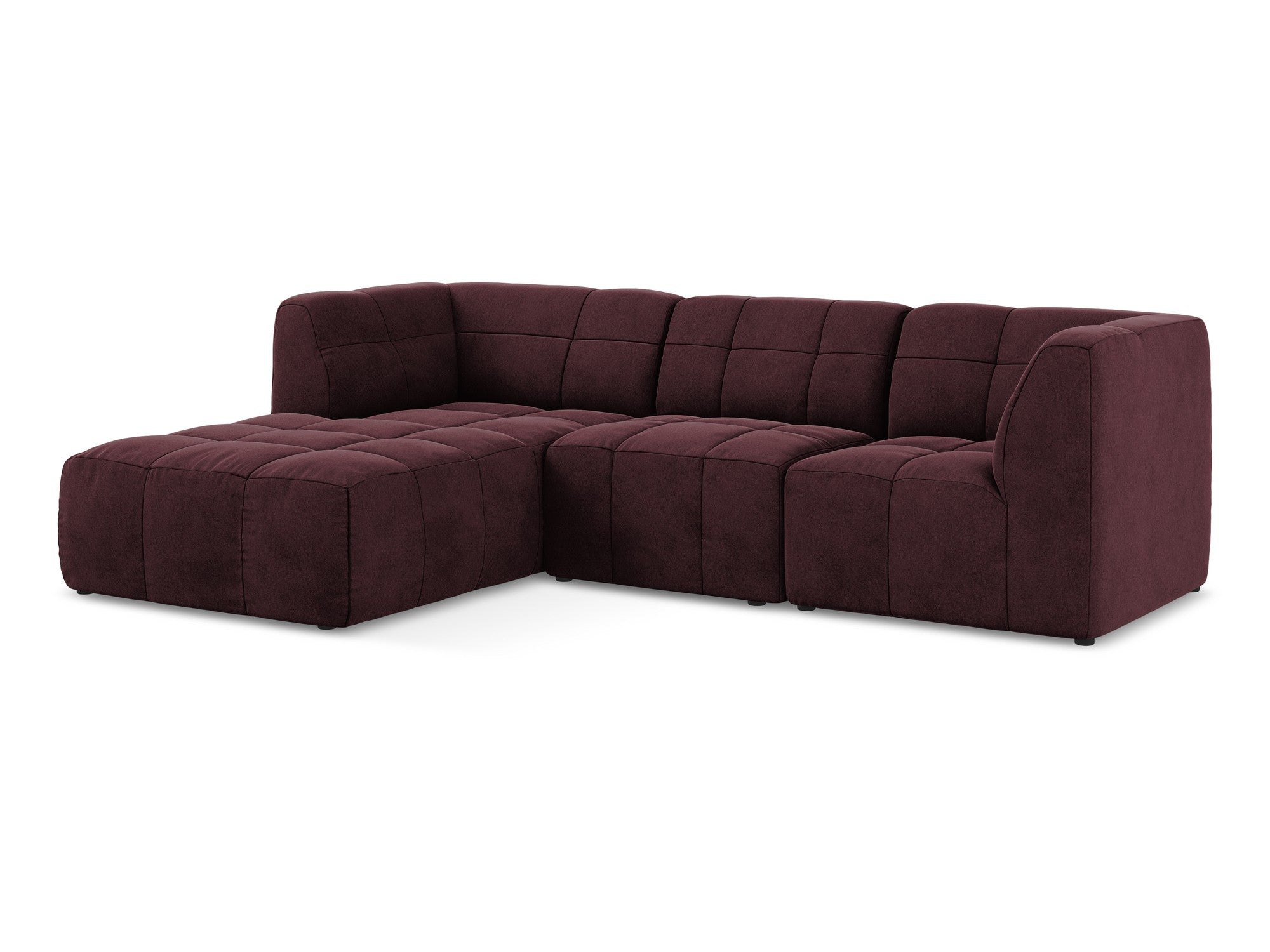 Left-facing modular velvet sofa for 3 people ALOHA in burgundy