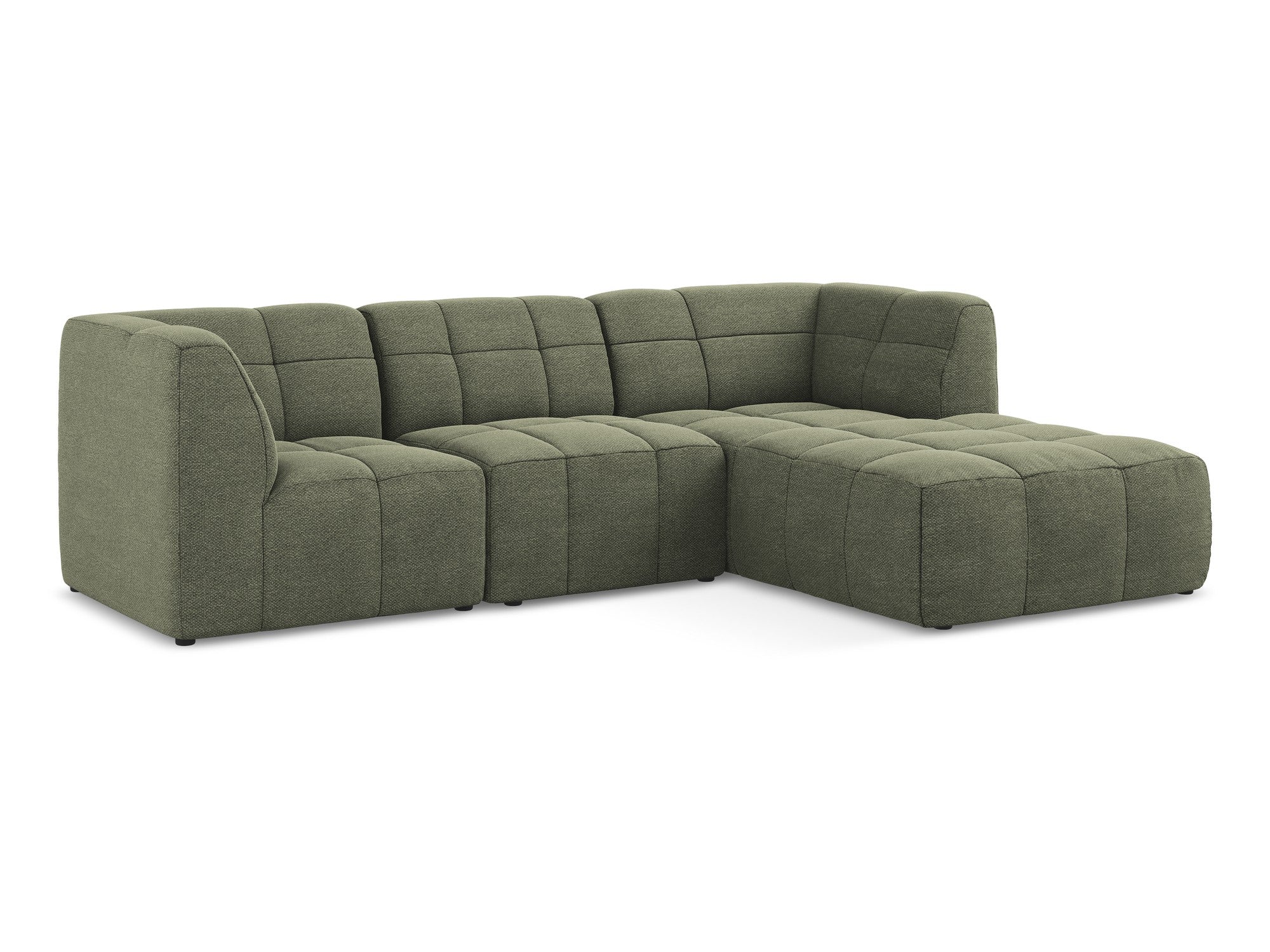 Modularer Ecksofa rechtsseitig 3-Sitzer ALOHA olivgrüner Boucle