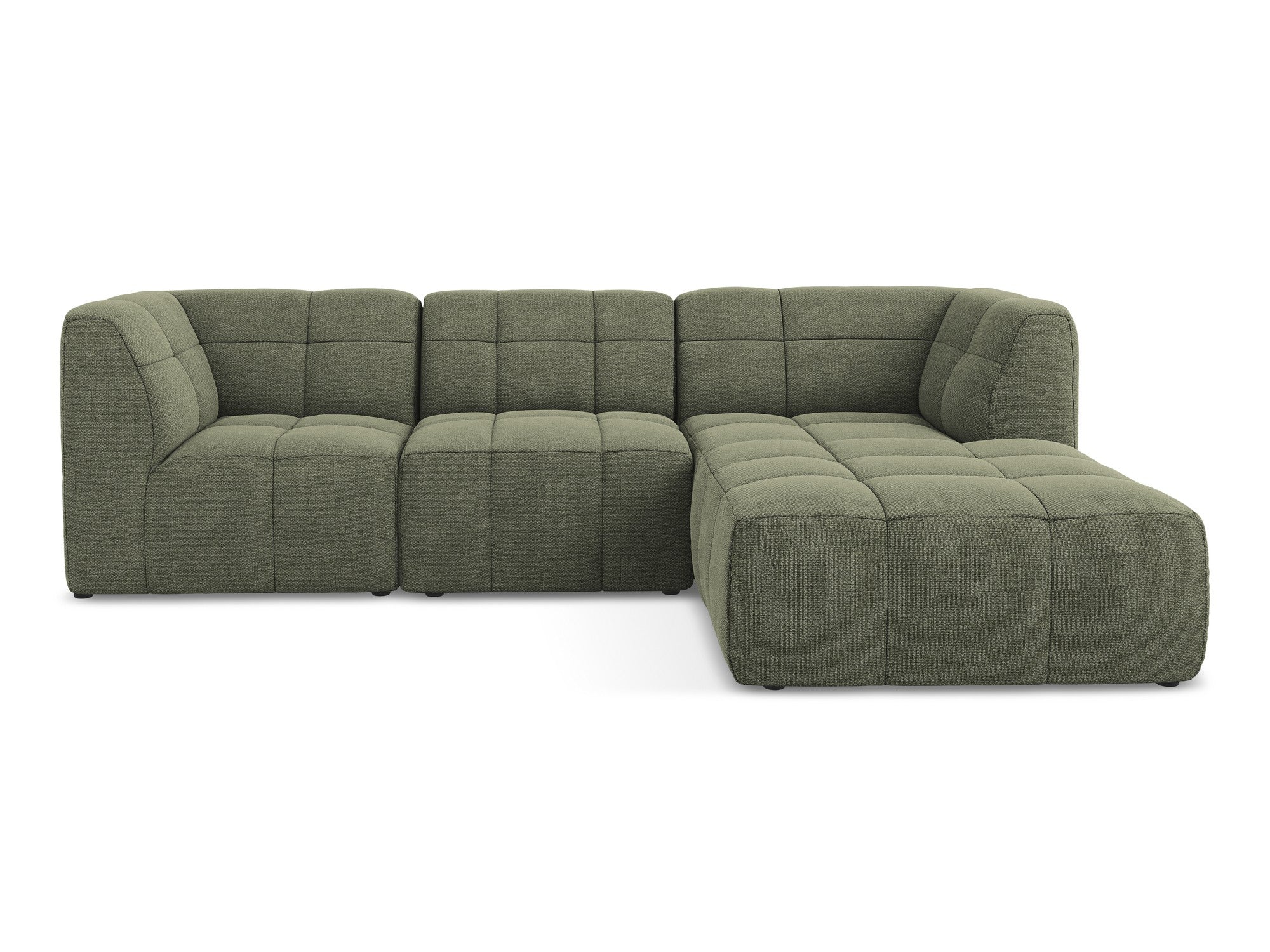 Modularer Ecksofa rechtsseitig 3-Sitzer ALOHA olivgrüner Boucle