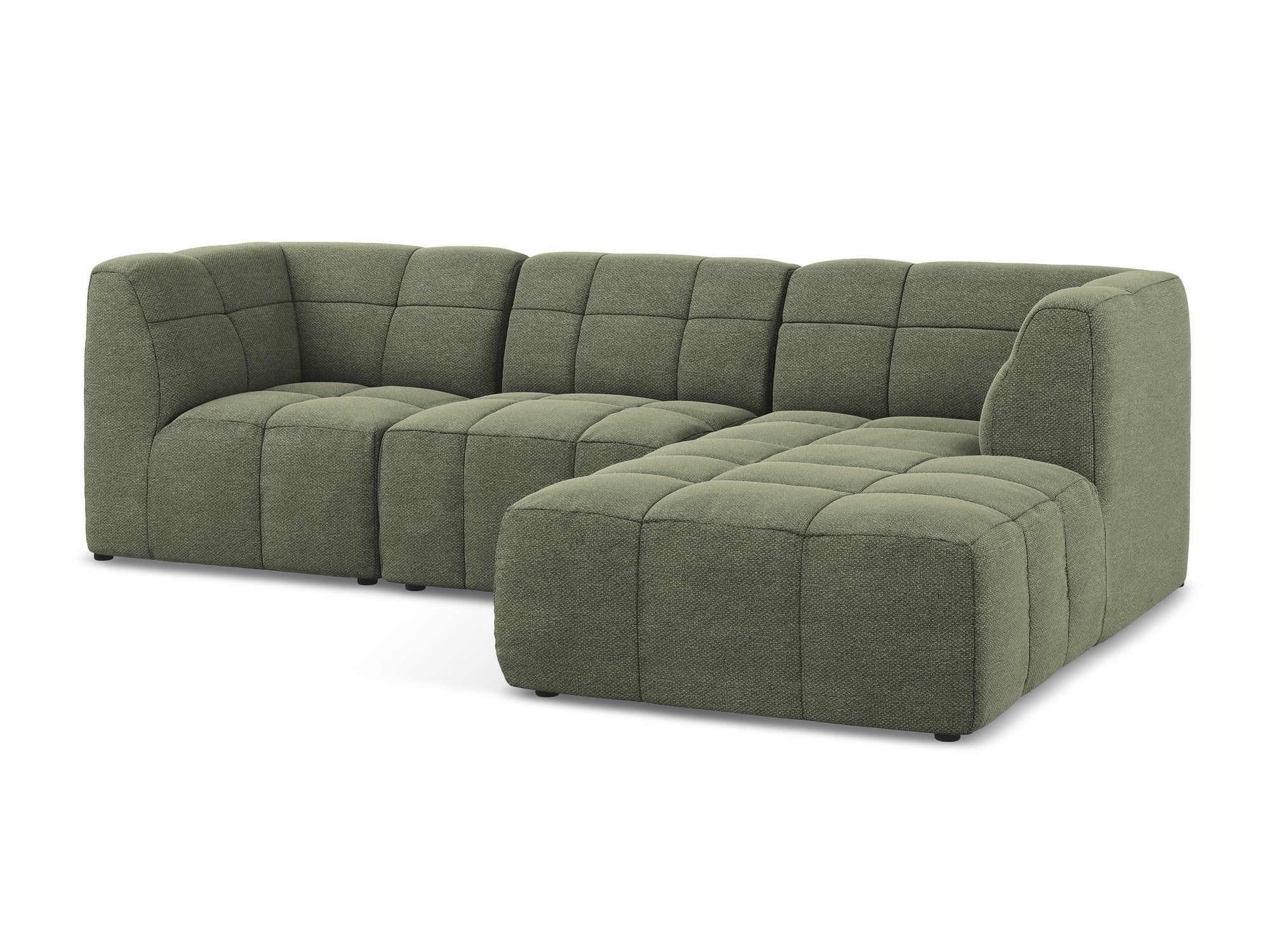 Modularer Ecksofa rechtsseitig 3-Sitzer ALOHA olivgrüner Boucle