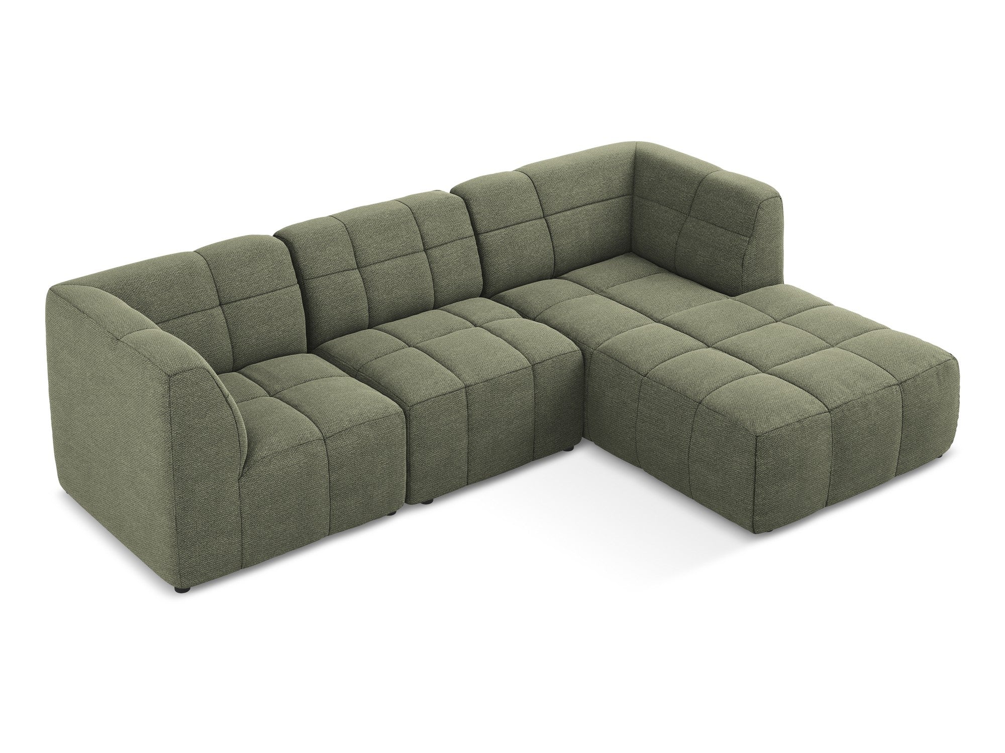 Modularer Ecksofa rechtsseitig 3-Sitzer ALOHA olivgrüner Boucle