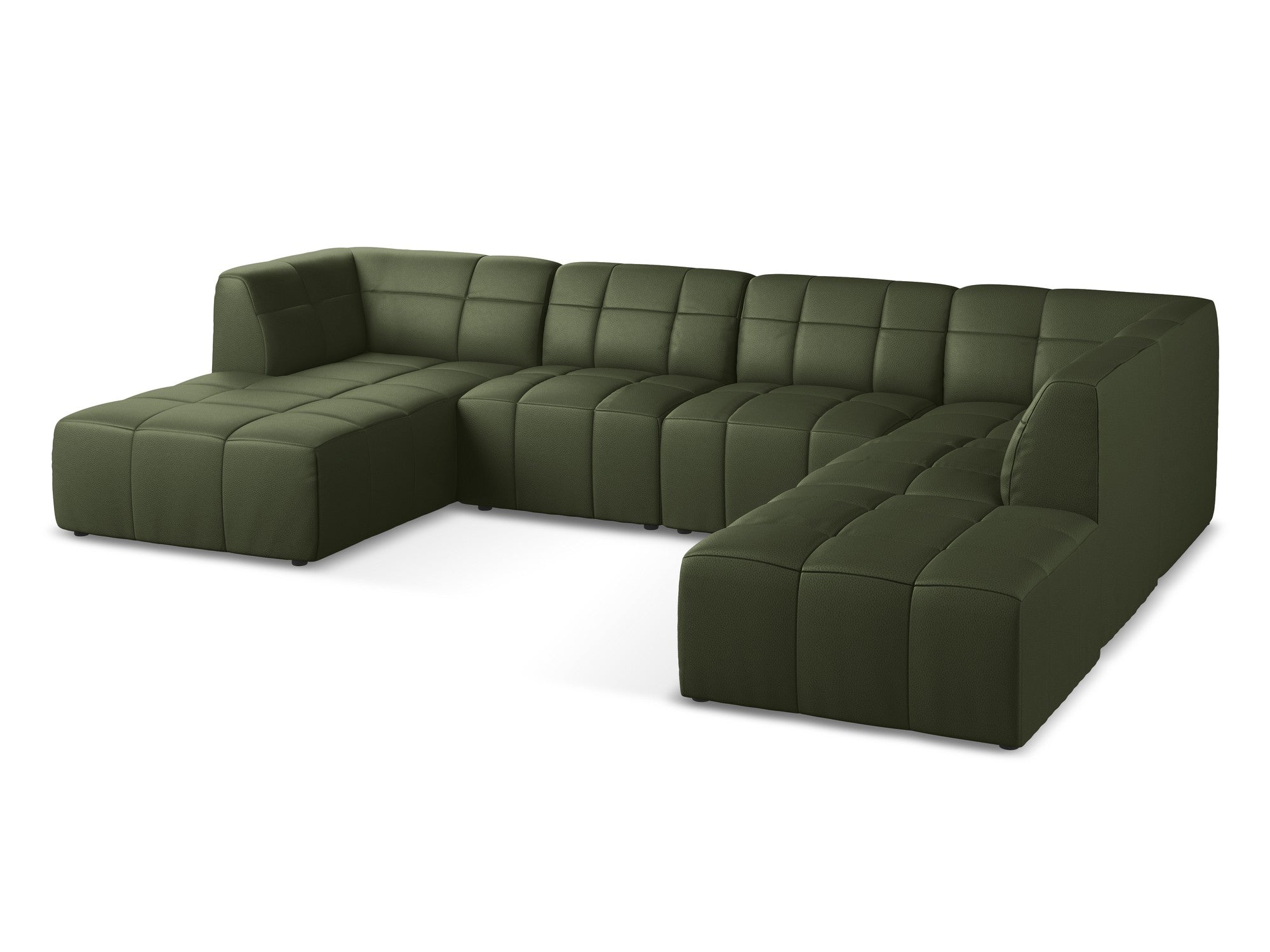 Modularer Panoramawinkelsofa ALOHA aus dunkelgrünem Kunstleder