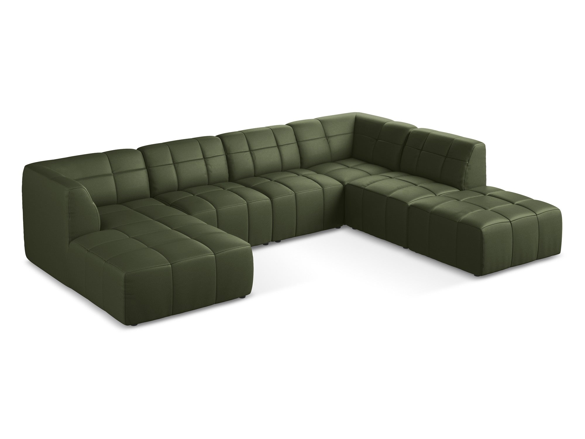 Modularer Panoramawinkelsofa ALOHA aus dunkelgrünem Kunstleder