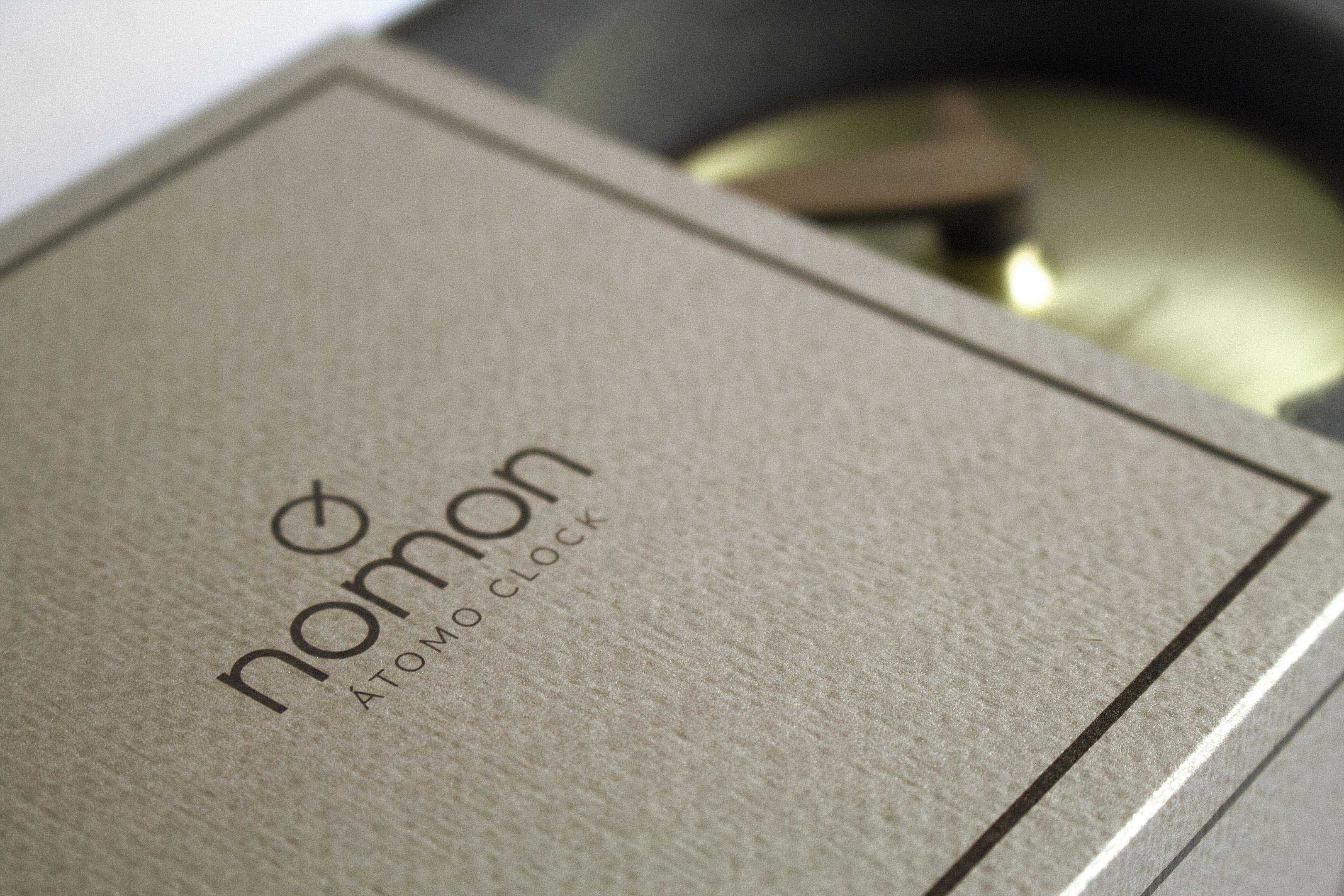 ATOMO walnut wood table clock with brass finish