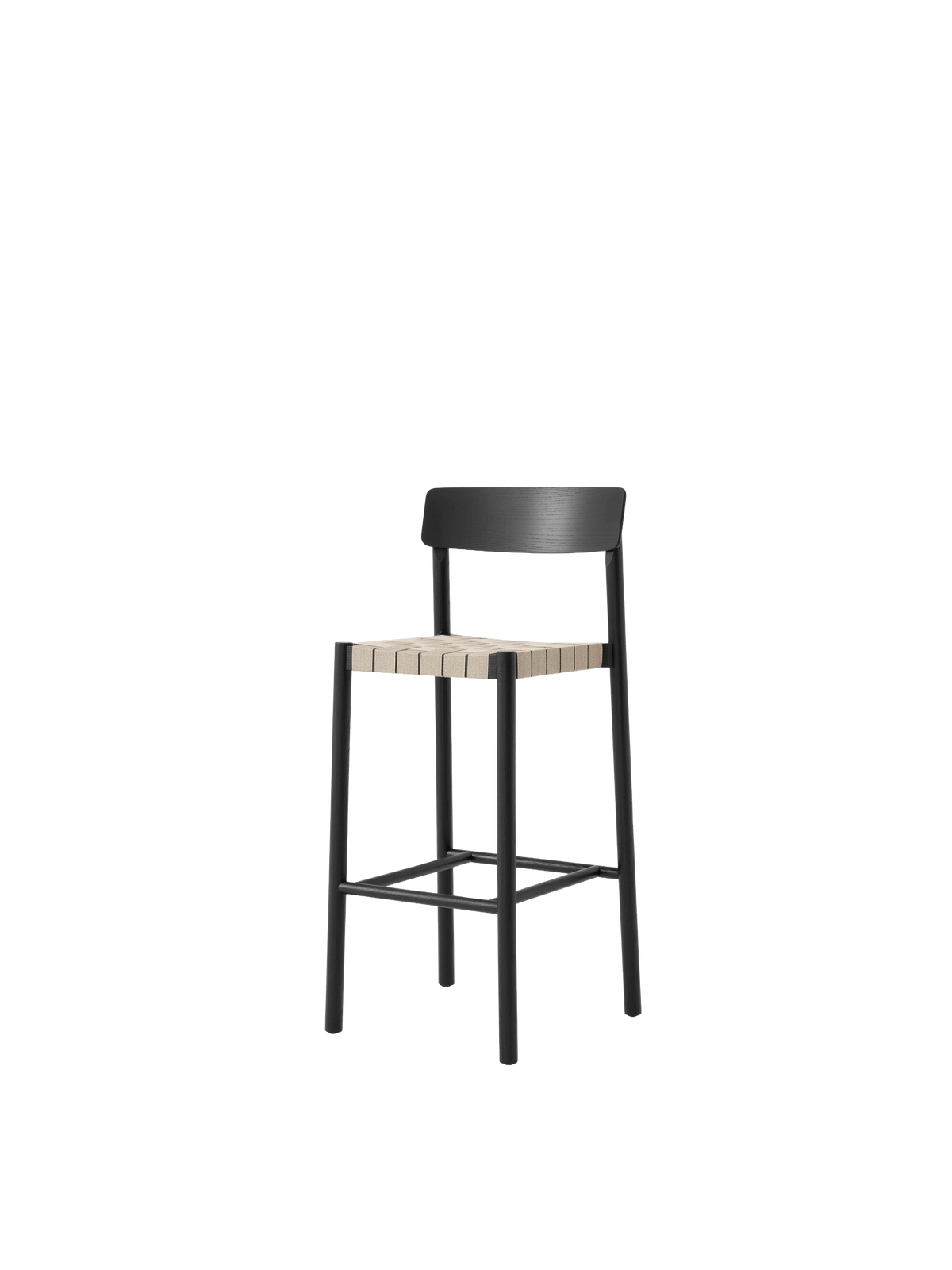Hocker BETTY mit beigem, gewebtem Sitz aus schwarz lackiertem Eschenholz