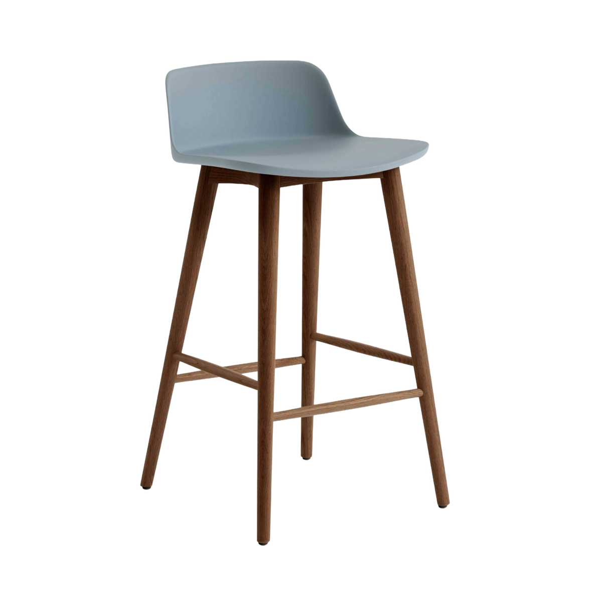 Hocker RELY himmelblau mit Nussbaumfuß