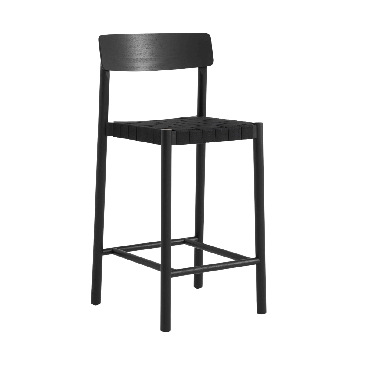 Hocker BETTY mit schwarzem gewebtem Sitz und schwarzem lackiertem Eschenholz