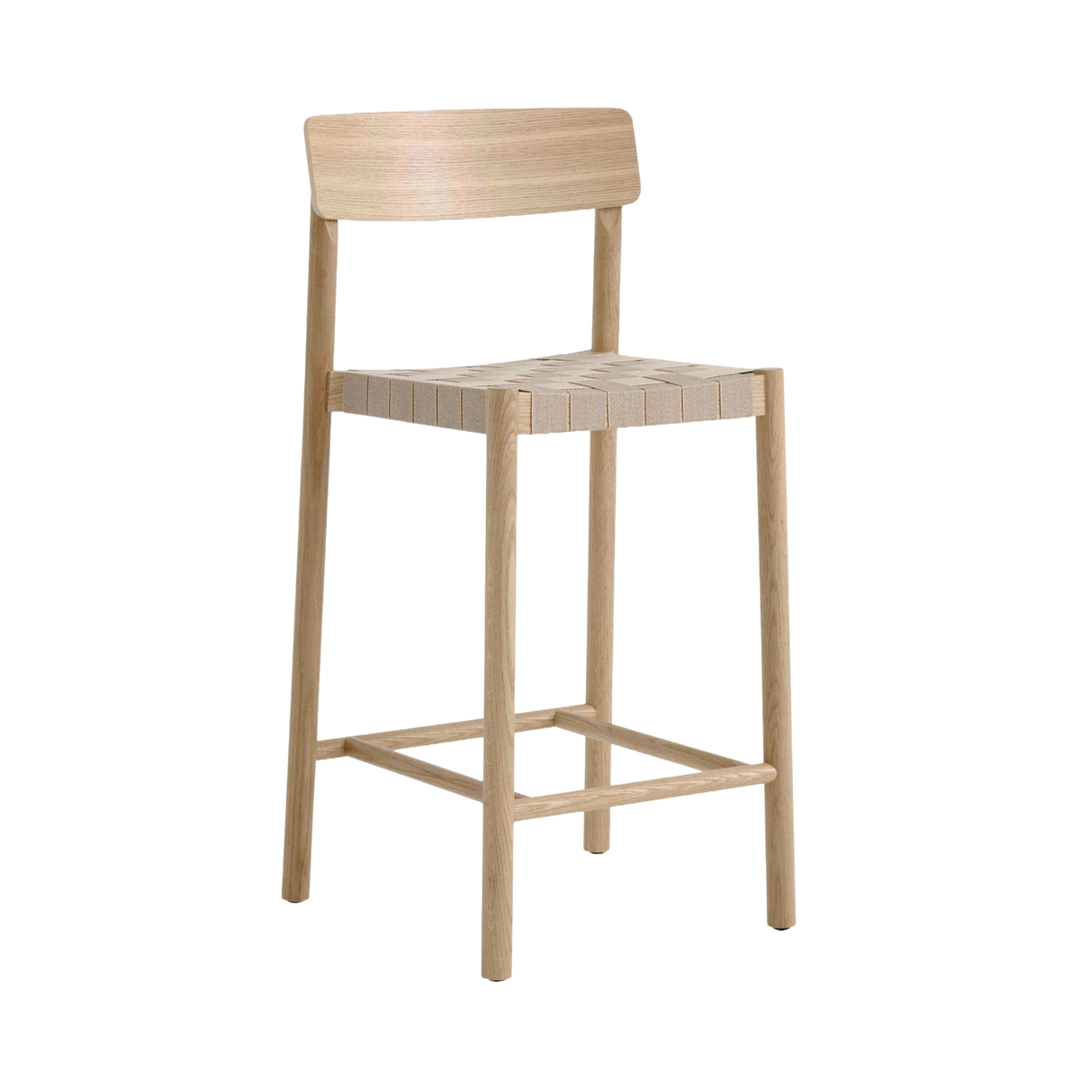 Hocker BETTY mit beigem, gewebtem Sitz aus lackierter Eiche
