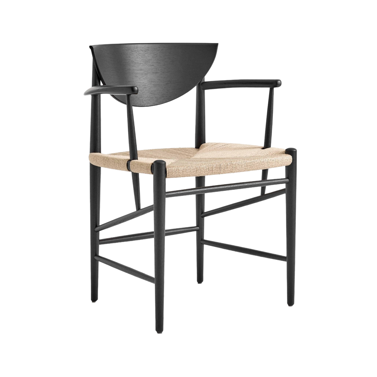 Sessel mit Armlehnen DRAWN HM4 schwarz lackierte Eiche mit gewebtem Sitz
