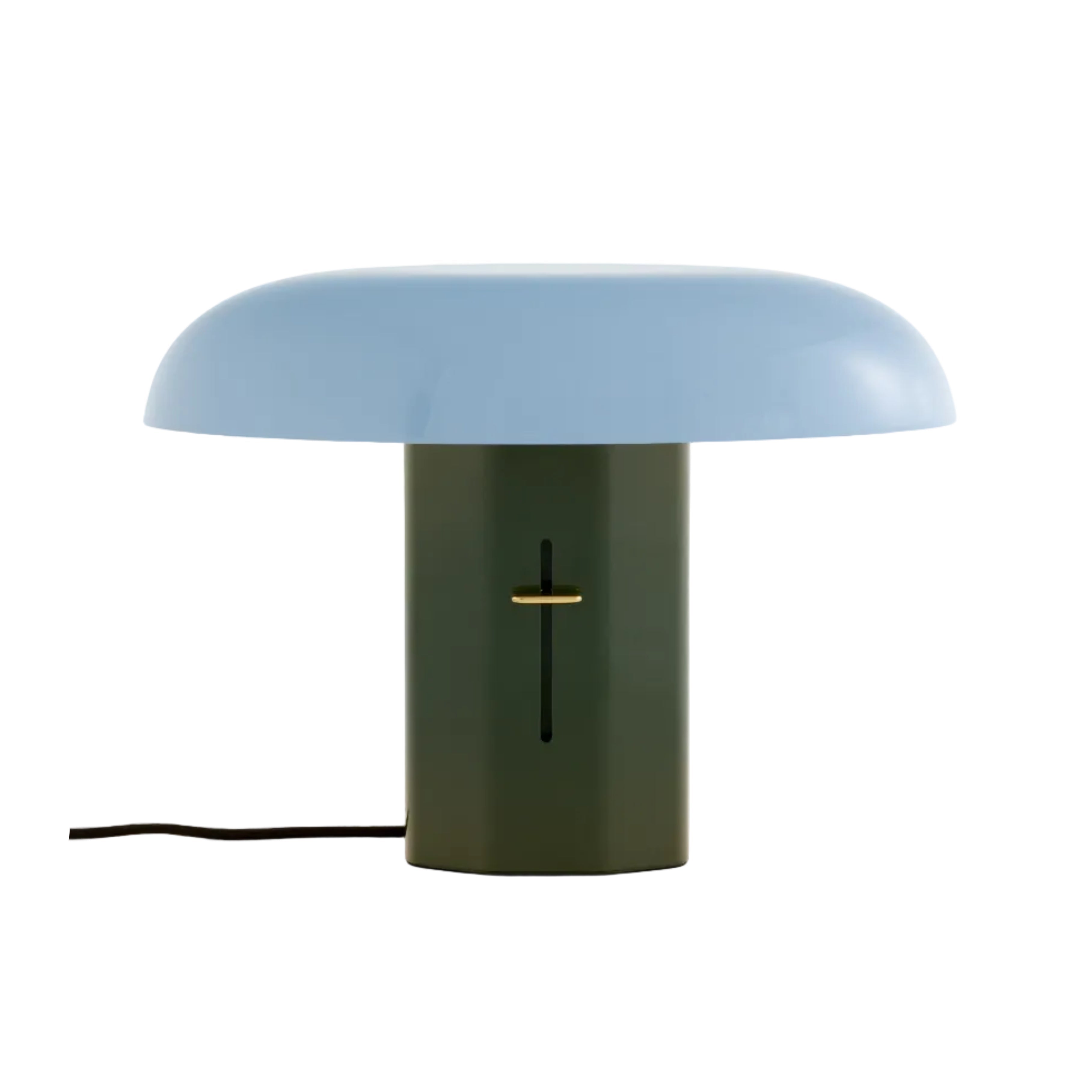Tischlampe MONTERA JH42 mit himmelblauem Schirm und dunkelgrünem Fuß