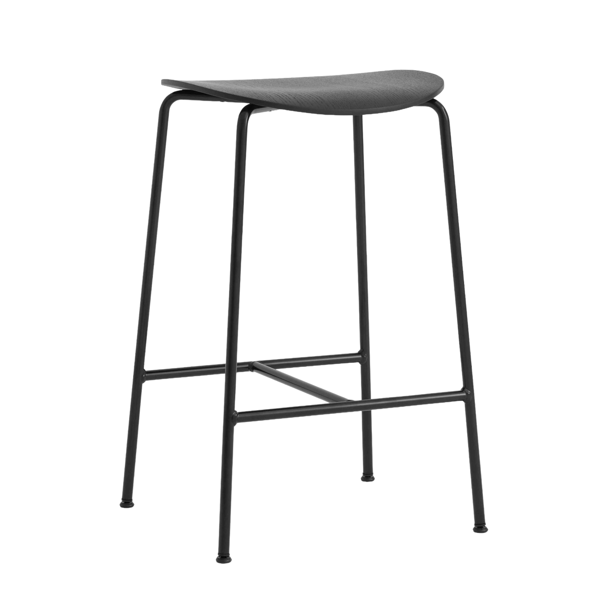 Hocker PAVILION schwarzes Eichenholz mit schwarzem Stahlgestell