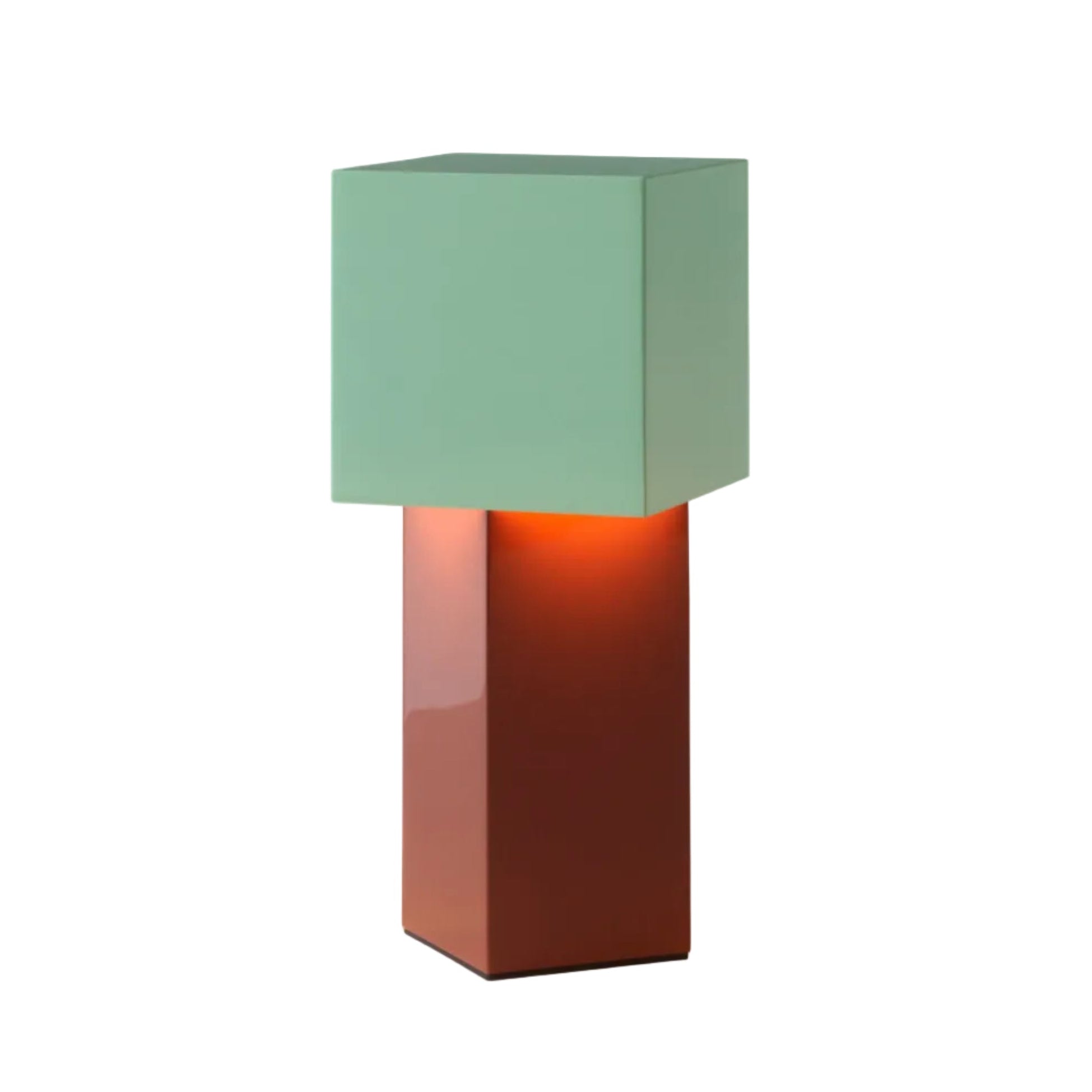 Tragbare Lampe PIVOT ATD7 mit mintgrünem Schirm und Ziegelbasis