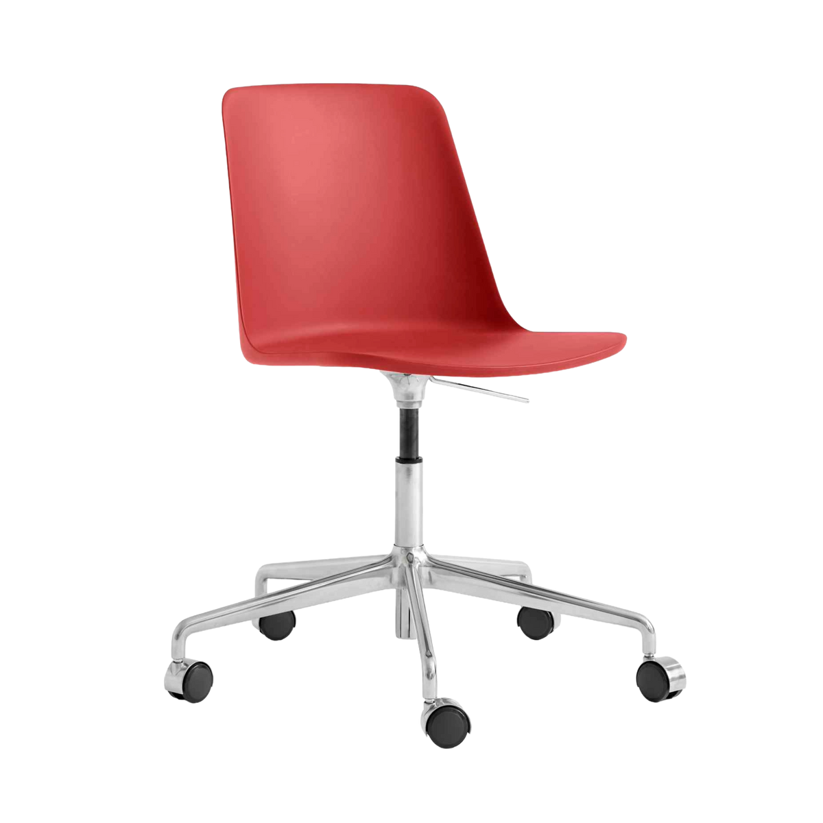 Bürostuhl RELY HW28 in Rot mit Aluminiumfuß und Rollen