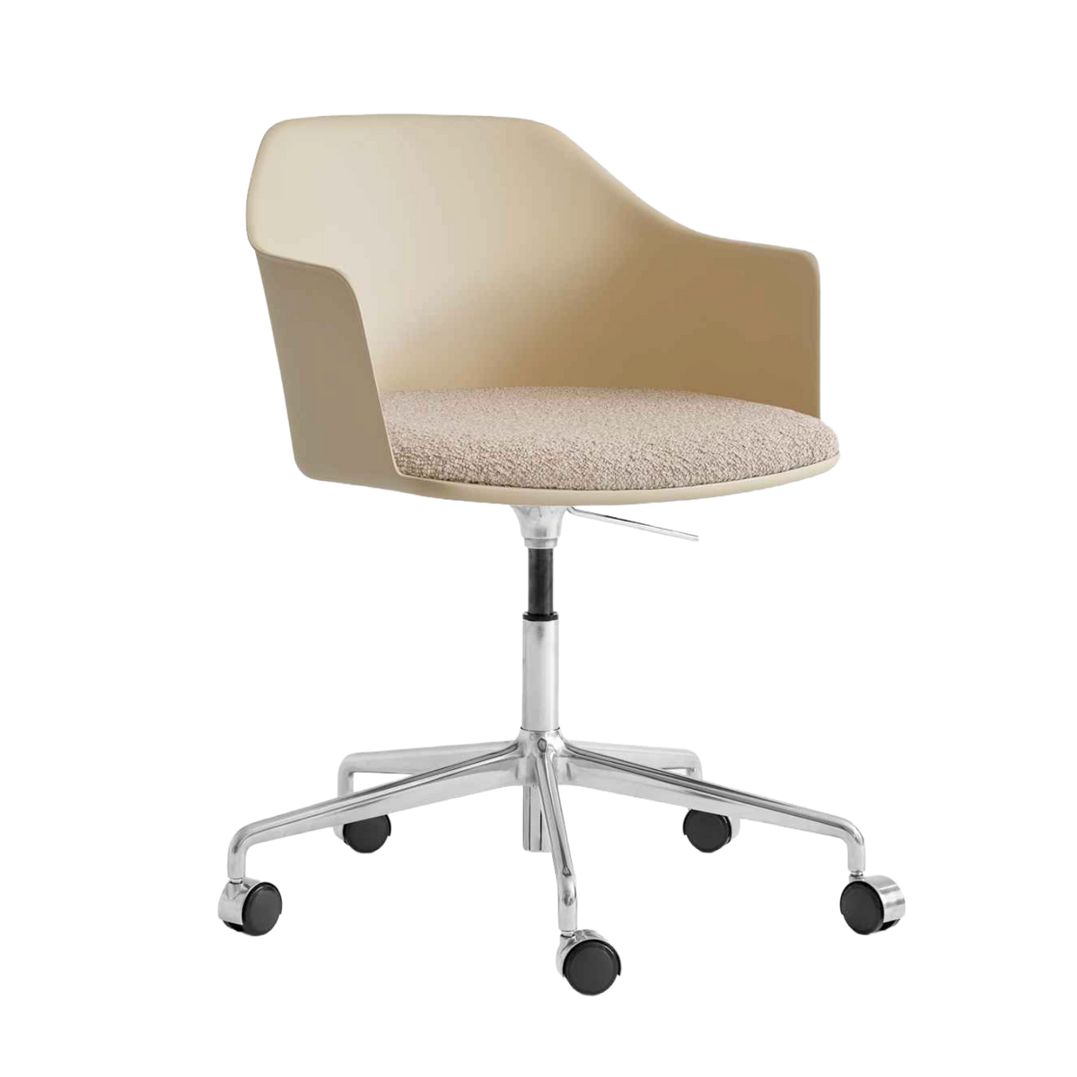 Bürostuhl RELY HW54 in Sandfarbe mit gepolstertem Sitz und Aluminiumgestell