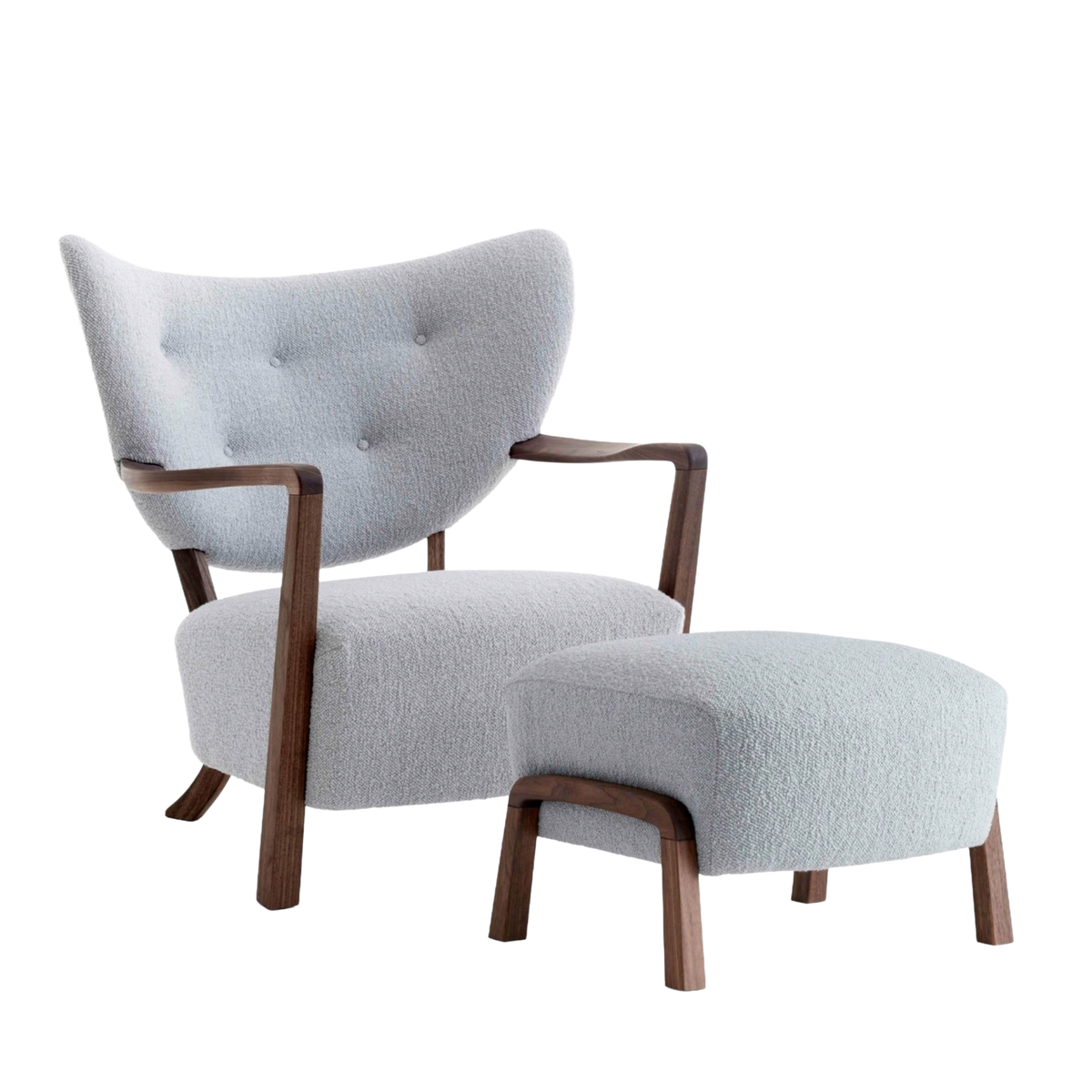 Sessel mit Fußstütze WULFF, gepolstert mit Nussbaumbasis