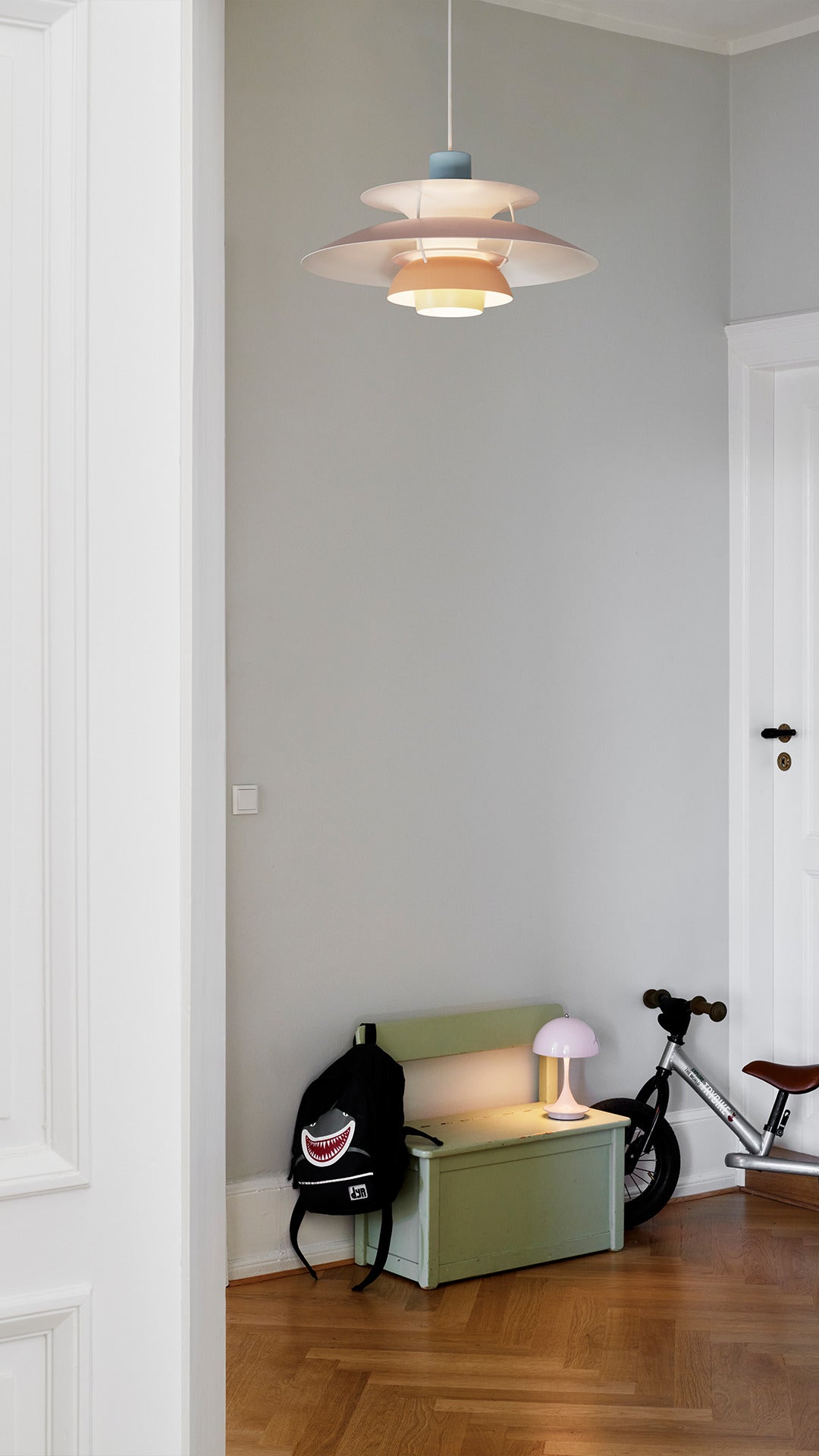 PH 5 pendant lamp pastel blue with pink and peach