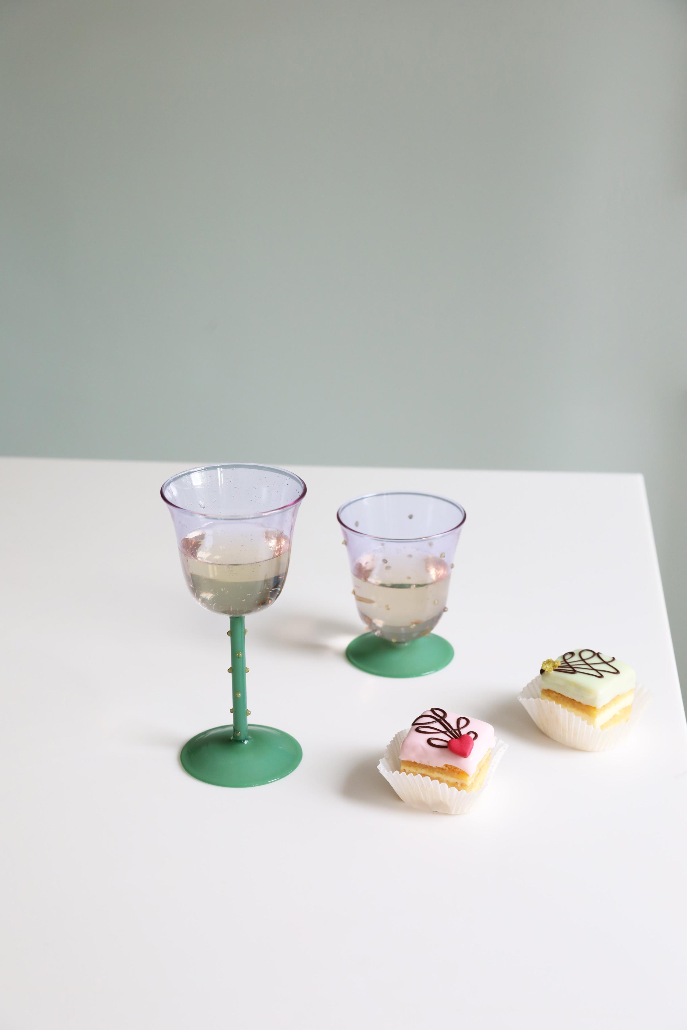 Glas-Set DOT grün mit lila