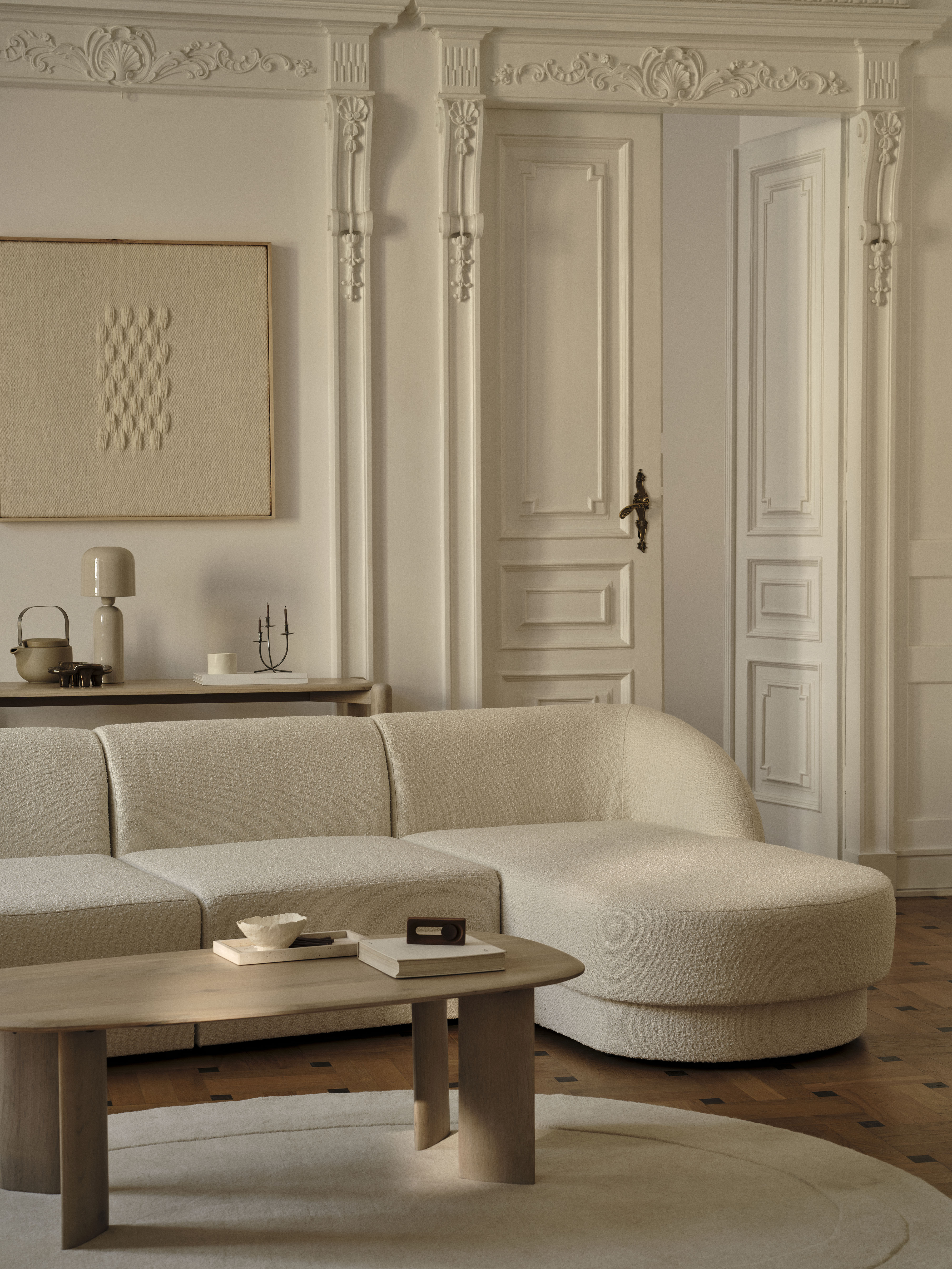 Samt-Ecksofa für 6 Personen in U-Form rechts MILEY cappuccino